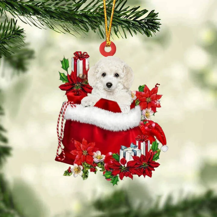 Custom Poodle In Red Gift Bag Acrylic Christmas Ornament, Personalized Name Christmas Gift For Dog Lovers, Dog Mom - Image 4