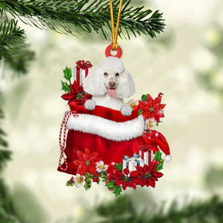 Custom Poodle In Red Gift Bag Acrylic Christmas Ornament, Personalized Name Christmas Gift For Dog Lovers, Dog Mom - Image 5