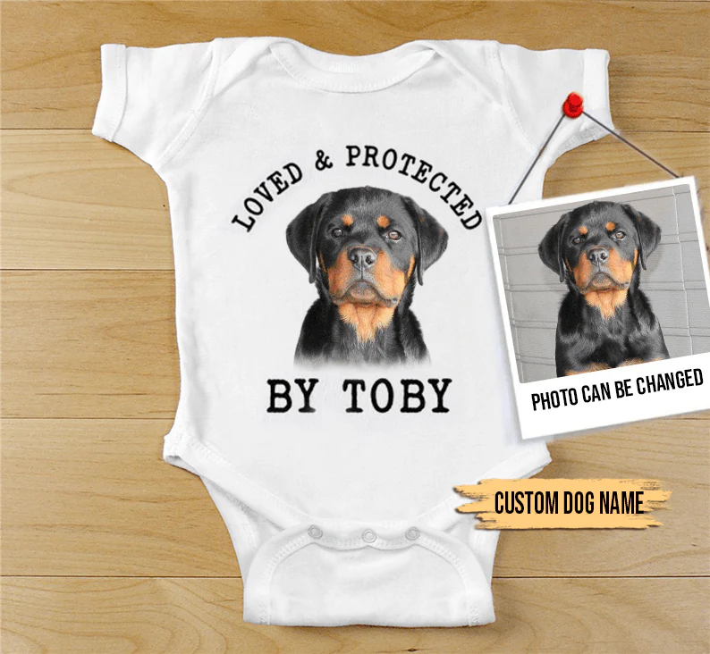 Custom Rottweiler Baby Onesies, Loved & Protected By Custom Dog Newborn Onesies, Personalized Onesies - Perfect Gift For Baby, Baby Gift Onesie