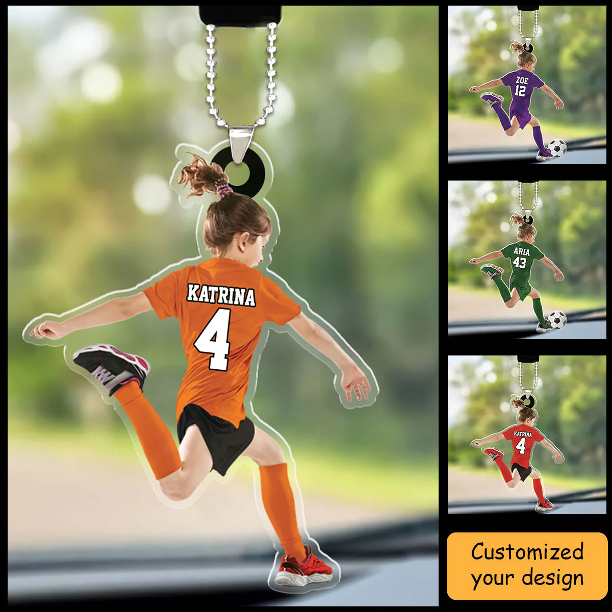 Custom Soccer Christmas Car Ornament, Personalized Little Girl, Kid Soccer Players Car Ornament For Soccer Lover, Christmas, New Year - Image 2