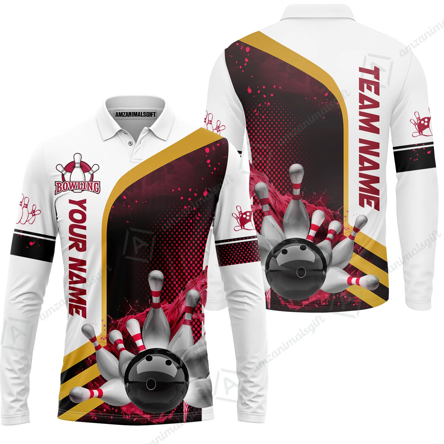 Custom Team Name Bowling Team Jersey - Custom Name Bowling Ball And Pins Water Personalized Bowling Polo Shirt - Uniform Shirt For Bowlers - Image 19