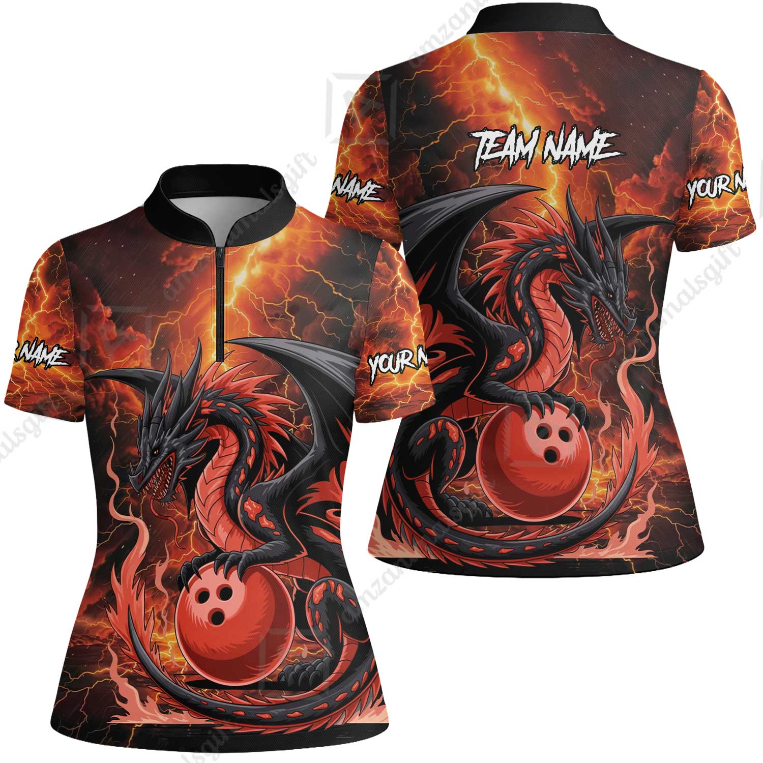 Custom Team Name Hellfire Bowling Team Jersey Shirt- Bowling uniforms Hellfire Dragon Bowling Quarter-Zip Polo Shirts - Uniform Shirt For Bowlers - Image 12