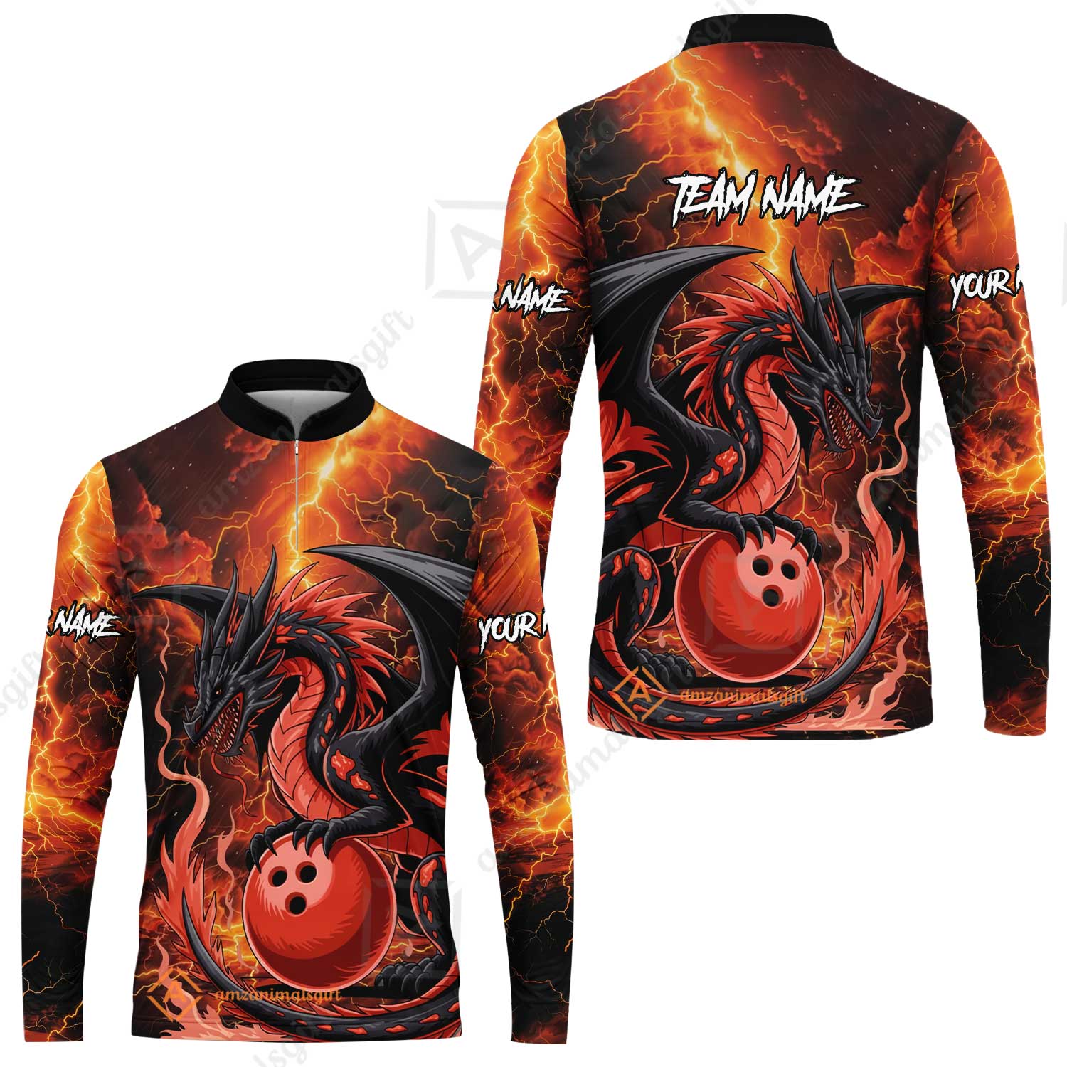Custom Team Name Hellfire Bowling Team Jersey Shirt- Bowling uniforms Hellfire Dragon Bowling Quarter-Zip Polo Shirts - Uniform Shirt For Bowlers - Image 3