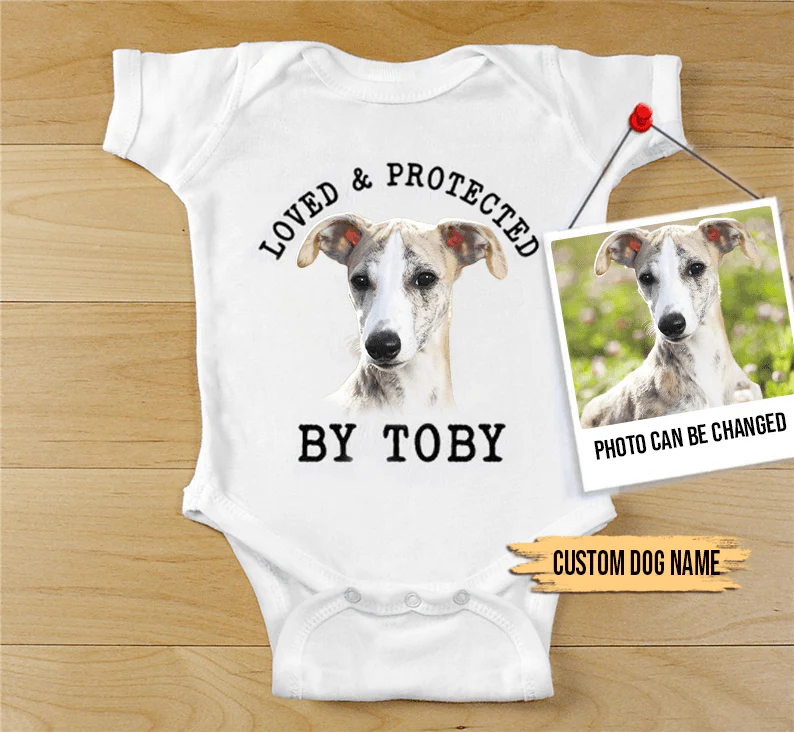 Custom Whippet Baby Onesies, Loved & Protected By Custom Dog Newborn Onesies, Personalized Onesies - Perfect Gift For Baby, Baby Gift Onesie