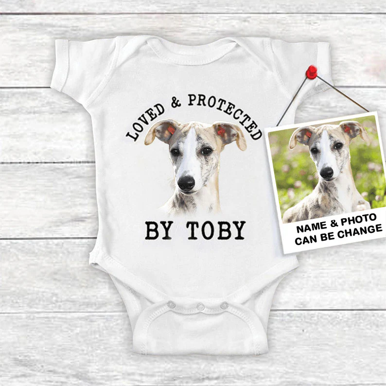 Custom Whippet Baby Onesies, Loved & Protected By Custom Dog Newborn Onesies, Personalized Onesies - Perfect Gift For Baby, Baby Gift Onesie - Image 2