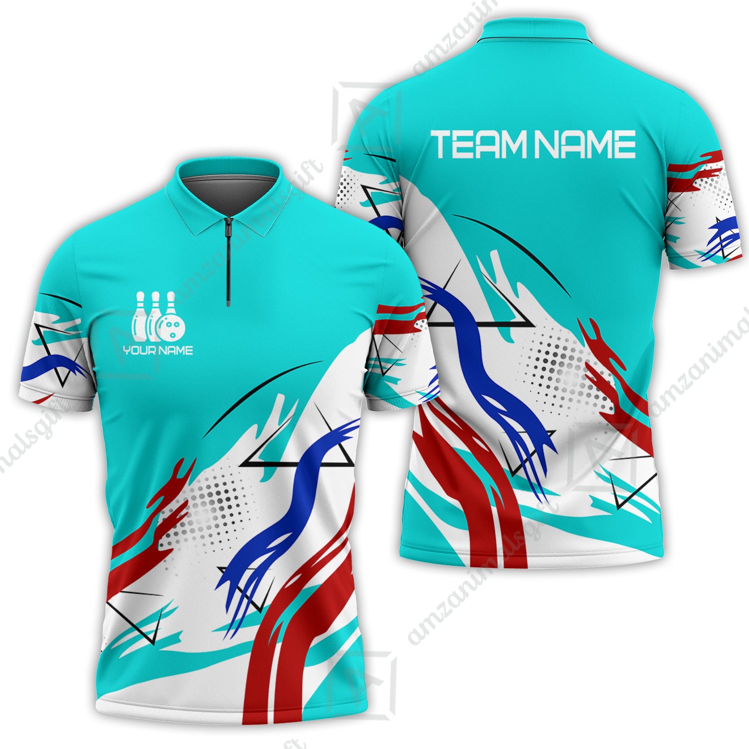Customize Name, Team Name Bowling Jersey, Bowling Team Jersey Multicolor Polo Quarter-Zip Shirts, Custom Bowling Uniforms Jerseys - Image 13