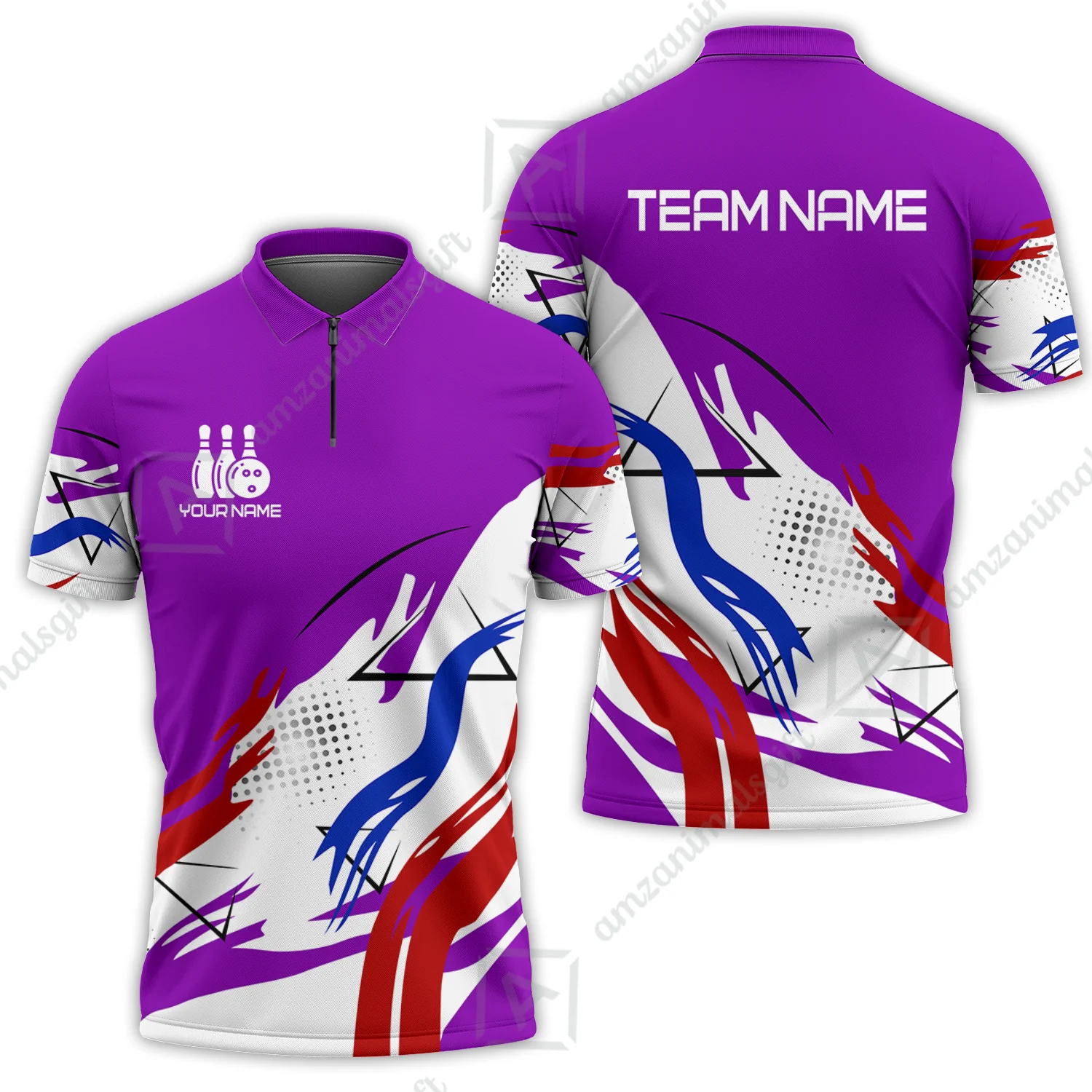 Customize Name, Team Name Bowling Jersey, Bowling Team Jersey Multicolor Polo Quarter-Zip Shirts, Custom Bowling Uniforms Jerseys - Image 17