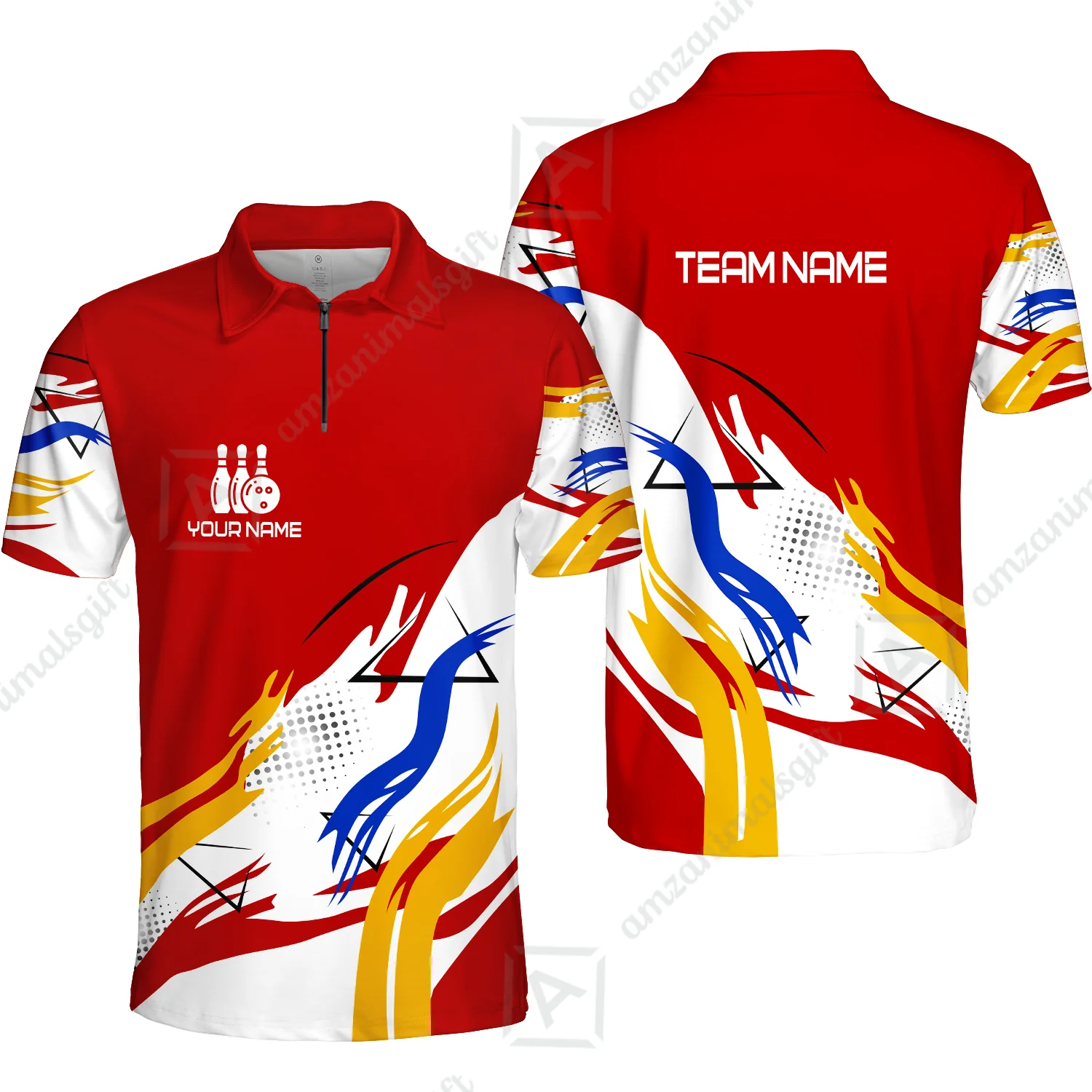 Customize Name, Team Name Bowling Jersey, Bowling Team Jersey Multicolor Polo Quarter-Zip Shirts, Custom Bowling Uniforms Jerseys - Image 27