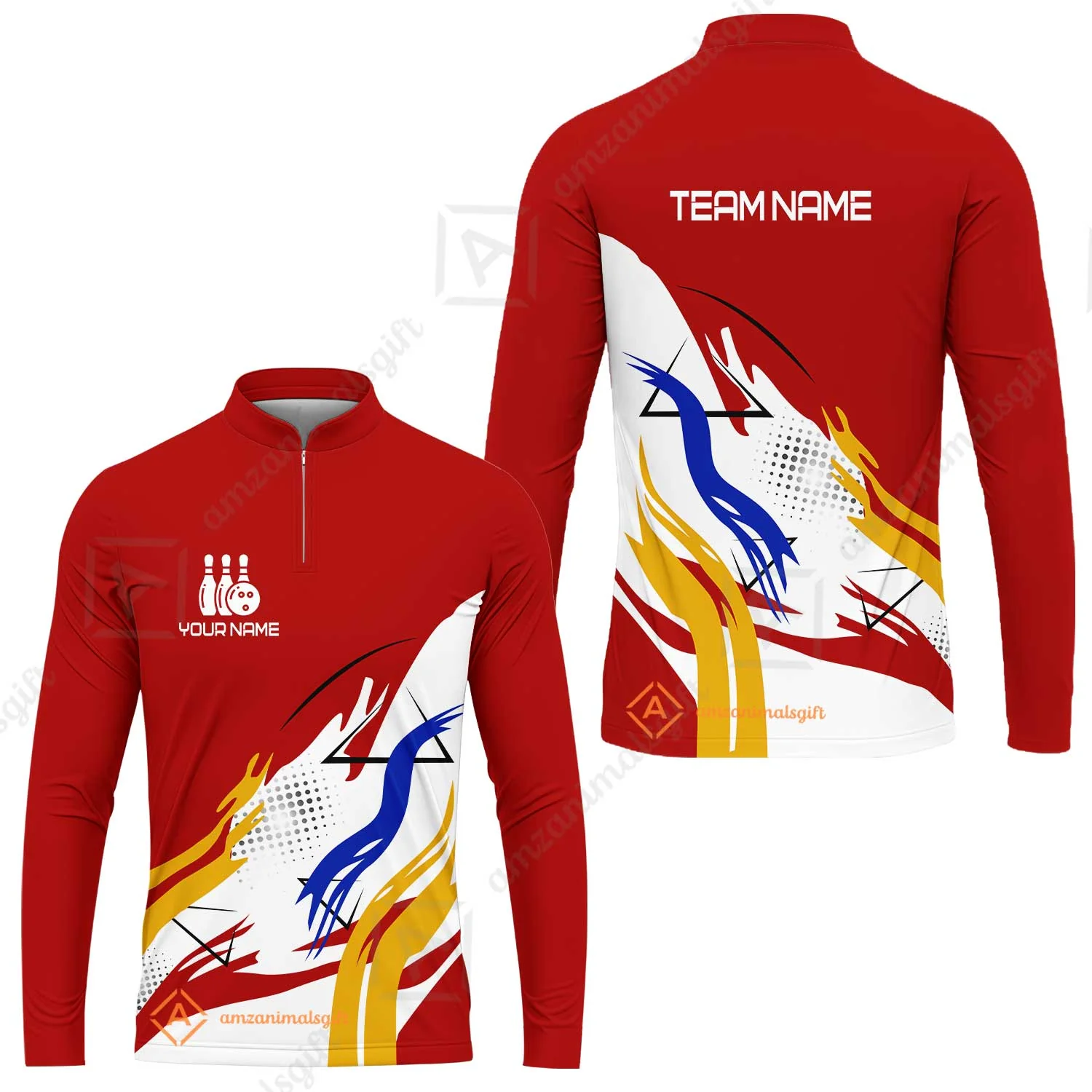 Customize Name, Team Name Bowling Jersey, Bowling Team Jersey Multicolor Polo Quarter-Zip Shirts, Custom Bowling Uniforms Jerseys - Image 42