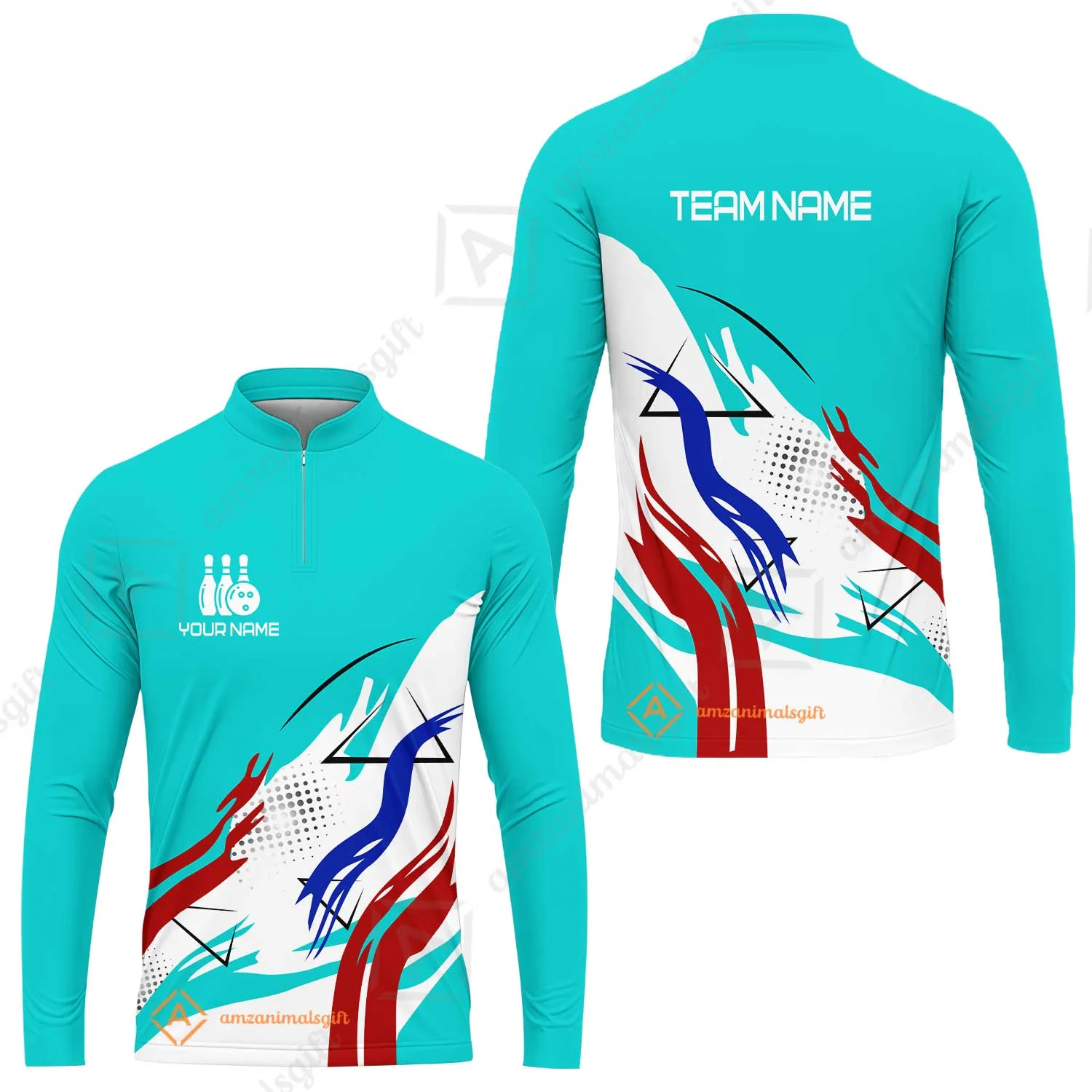 Customize Name, Team Name Bowling Jersey, Bowling Team Jersey Multicolor Polo Quarter-Zip Shirts, Custom Bowling Uniforms Jerseys - Image 43