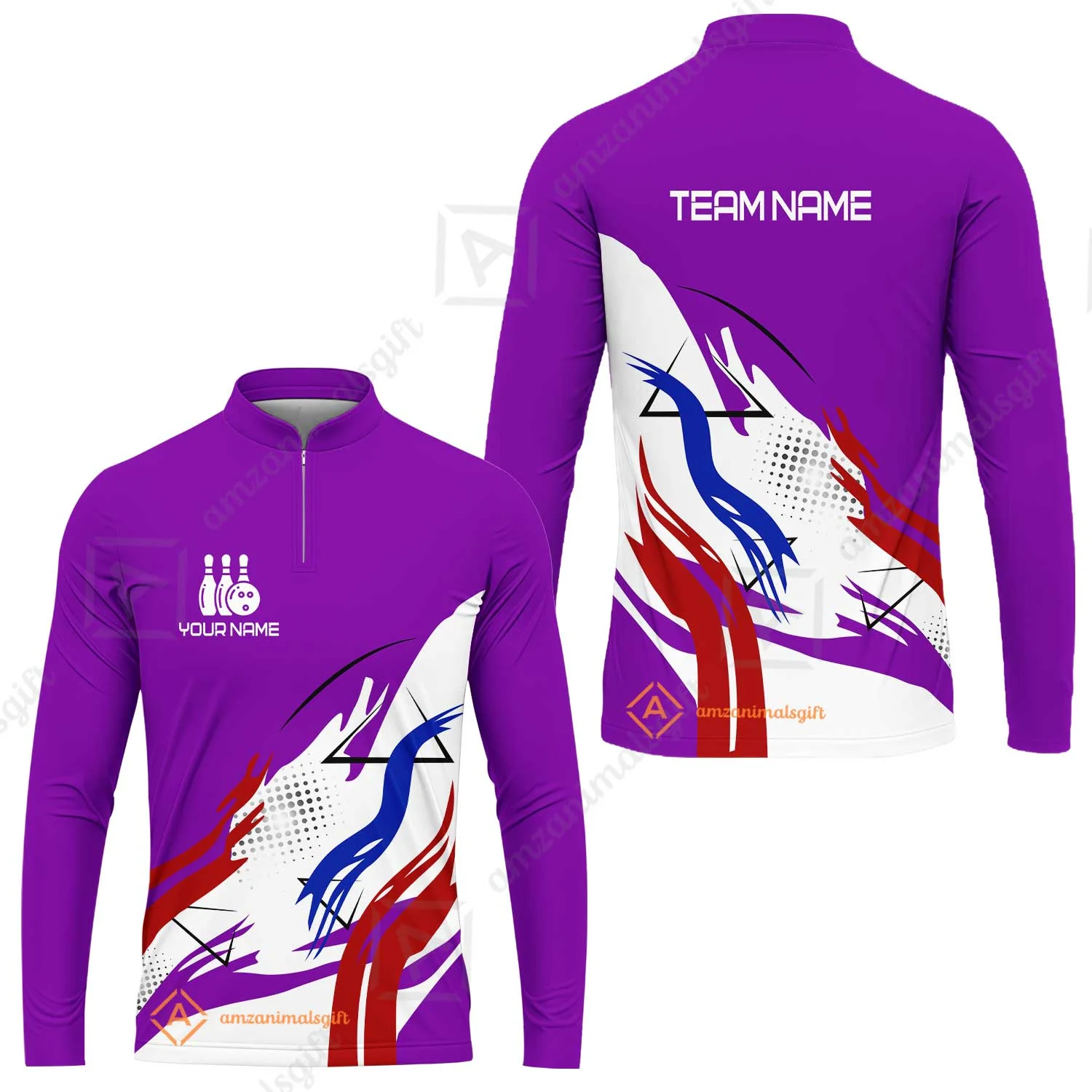 Customize Name, Team Name Bowling Jersey, Bowling Team Jersey Multicolor Polo Quarter-Zip Shirts, Custom Bowling Uniforms Jerseys - Image 44