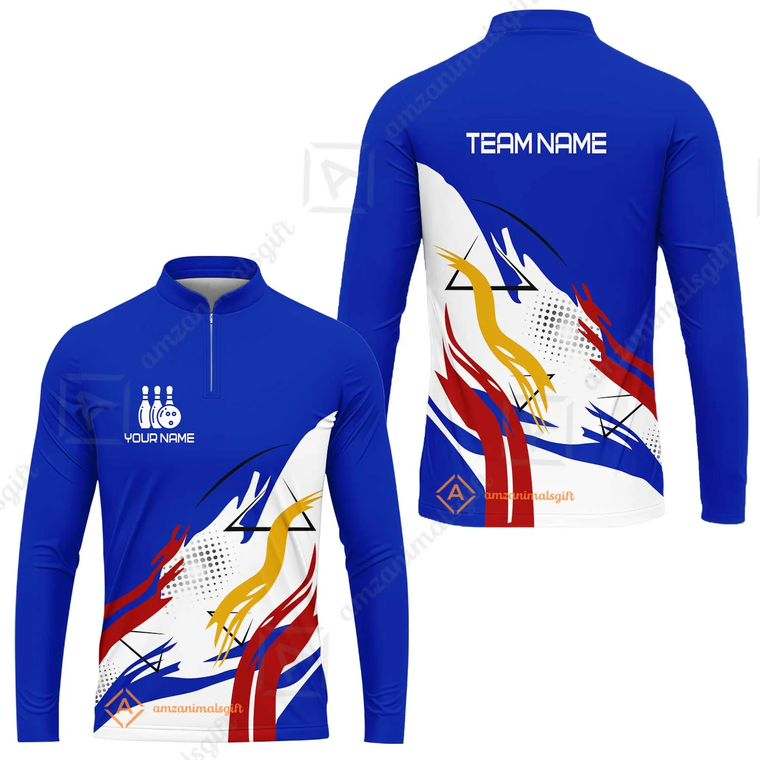 Customize Name, Team Name Bowling Jersey, Bowling Team Jersey Multicolor Polo Quarter-Zip Shirts, Custom Bowling Uniforms Jerseys - Image 45