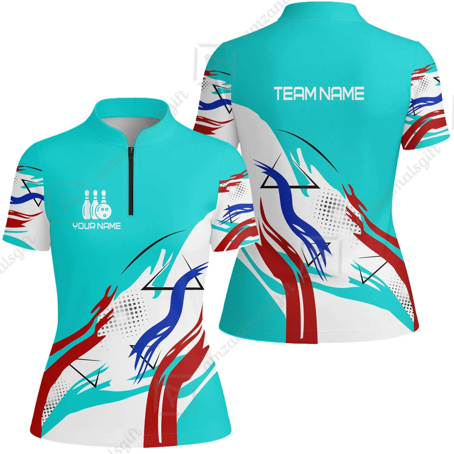 Customize Name, Team Name Bowling Jersey, Bowling Team Jersey Multicolor Polo Quarter-Zip Shirts, Custom Bowling Uniforms Jerseys - Image 63