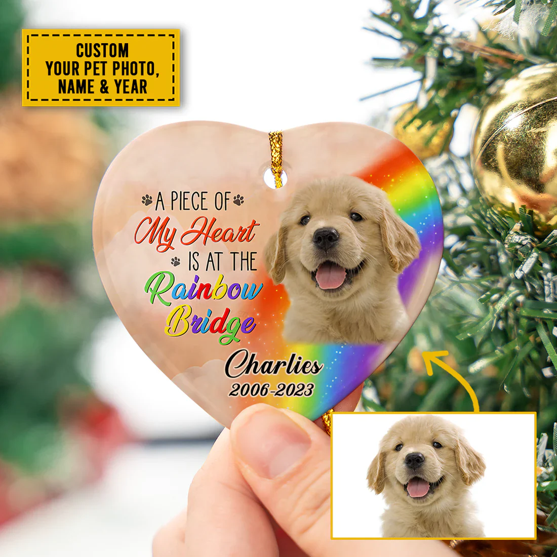 Customized A Piece Of My Heart Of Dog Heart Ceramic Ornament, Gift For Dog Lovers, Pet Lovers, Christmas, Holiday Decor, New Year, Christian Gifts - Image 2