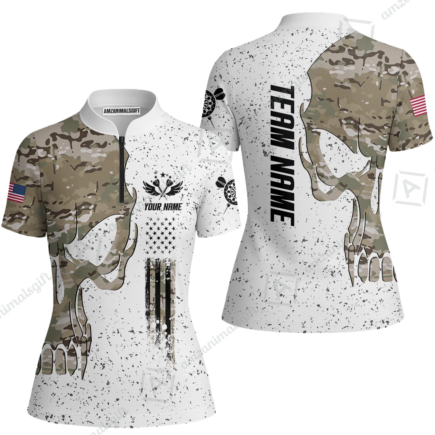 Customized American Flag Darts Polo Shirt, Darts Camo Skull Team Style Jersey Polo Shirt, Outfit for Darts Players - Image 5