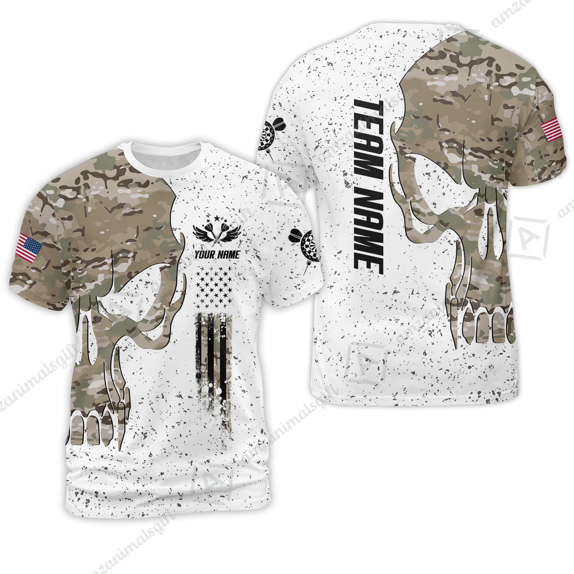 Customized American Flag Darts Polo Shirt, Darts Camo Skull Team Style Jersey Polo Shirt, Outfit for Darts Players - Image 7