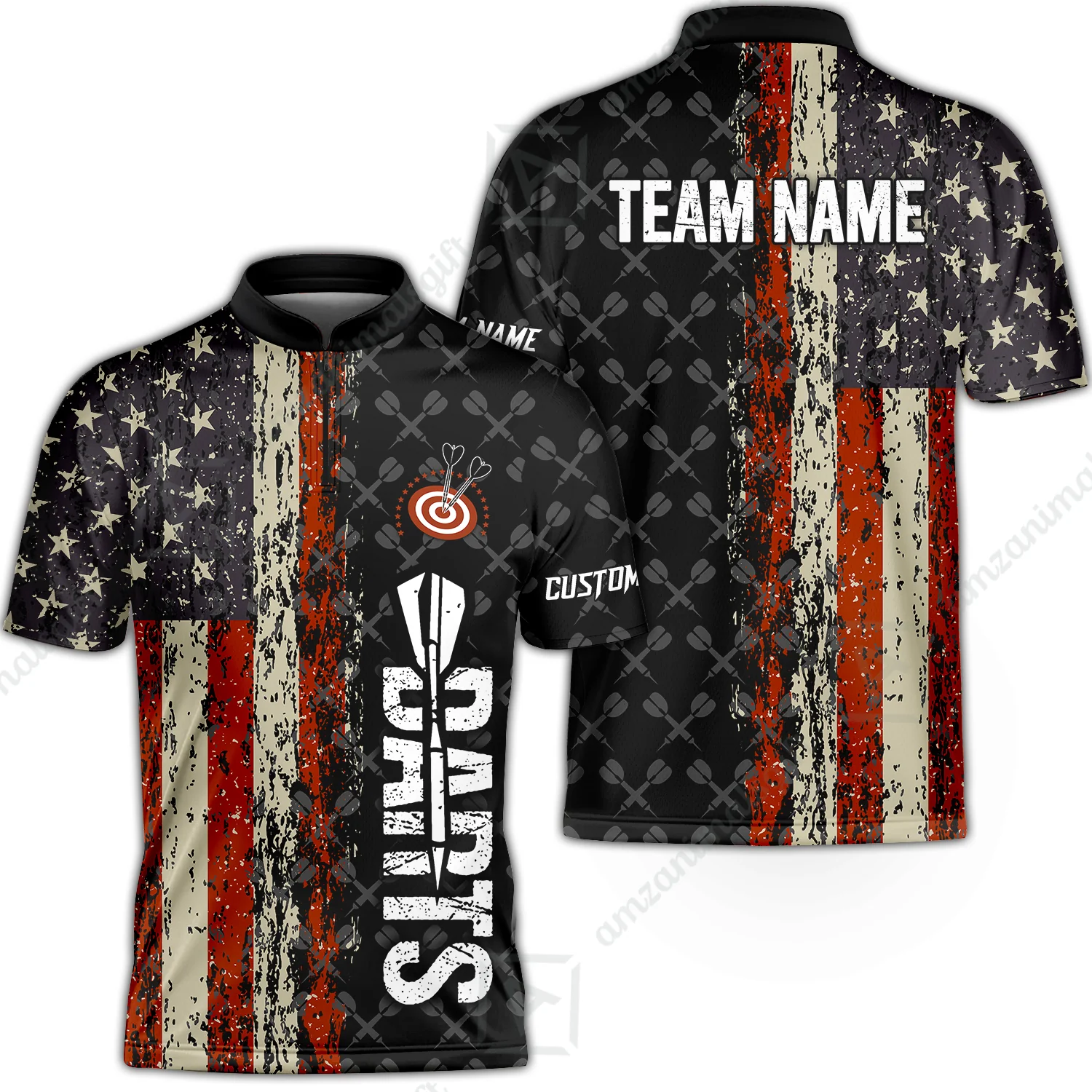 Customized American Flag Darts Polo Shirt, Darts Grunge Style Team Jersey Polo Shirt, Perfect Outfit for Darts Players - Image 2