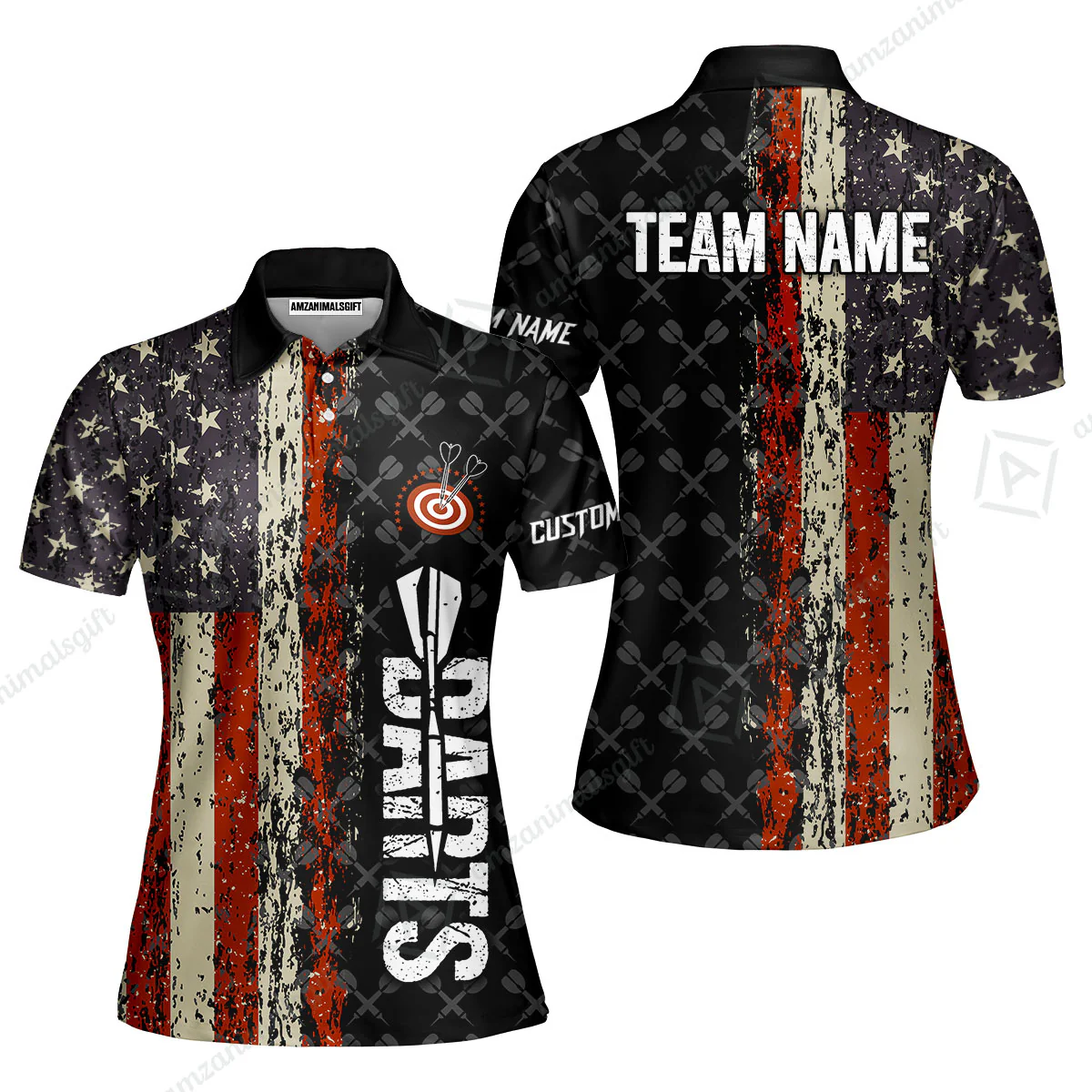 Customized American Flag Darts Polo Shirt, Darts Grunge Style Team Jersey Polo Shirt, Perfect Outfit for Darts Players - Image 4