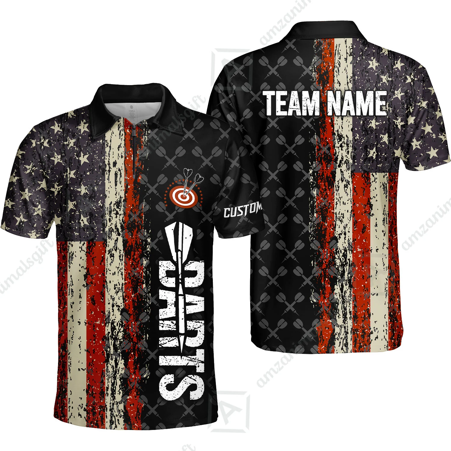 Customized American Flag Darts Polo Shirt, Darts Grunge Style Team Jersey Polo Shirt, Perfect Outfit for Darts Players - Image 5