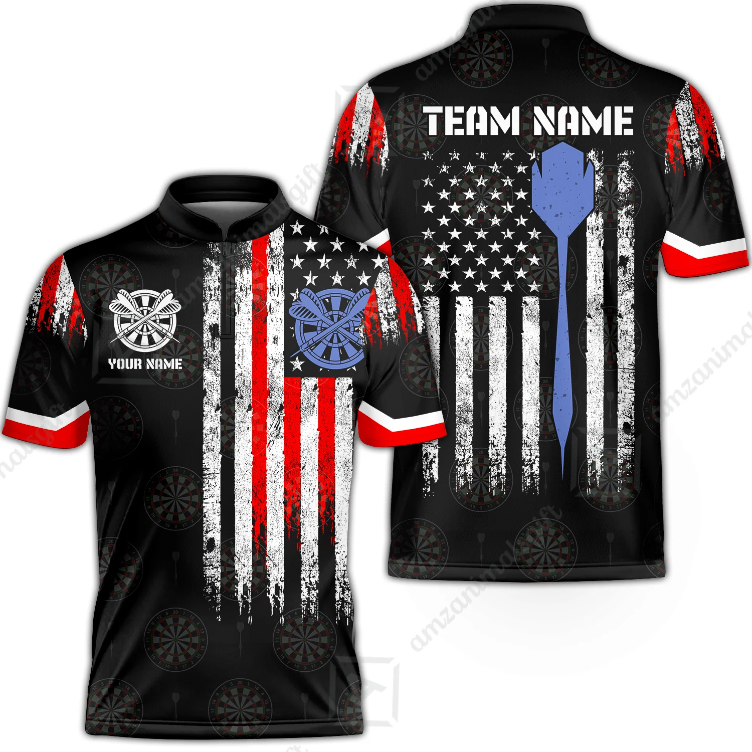 Customized American Flag Darts Polo Shirt, Darts Red White Blue Team Jersey Polo Shirt, Perfect Outfit for Darts Players - Image 3