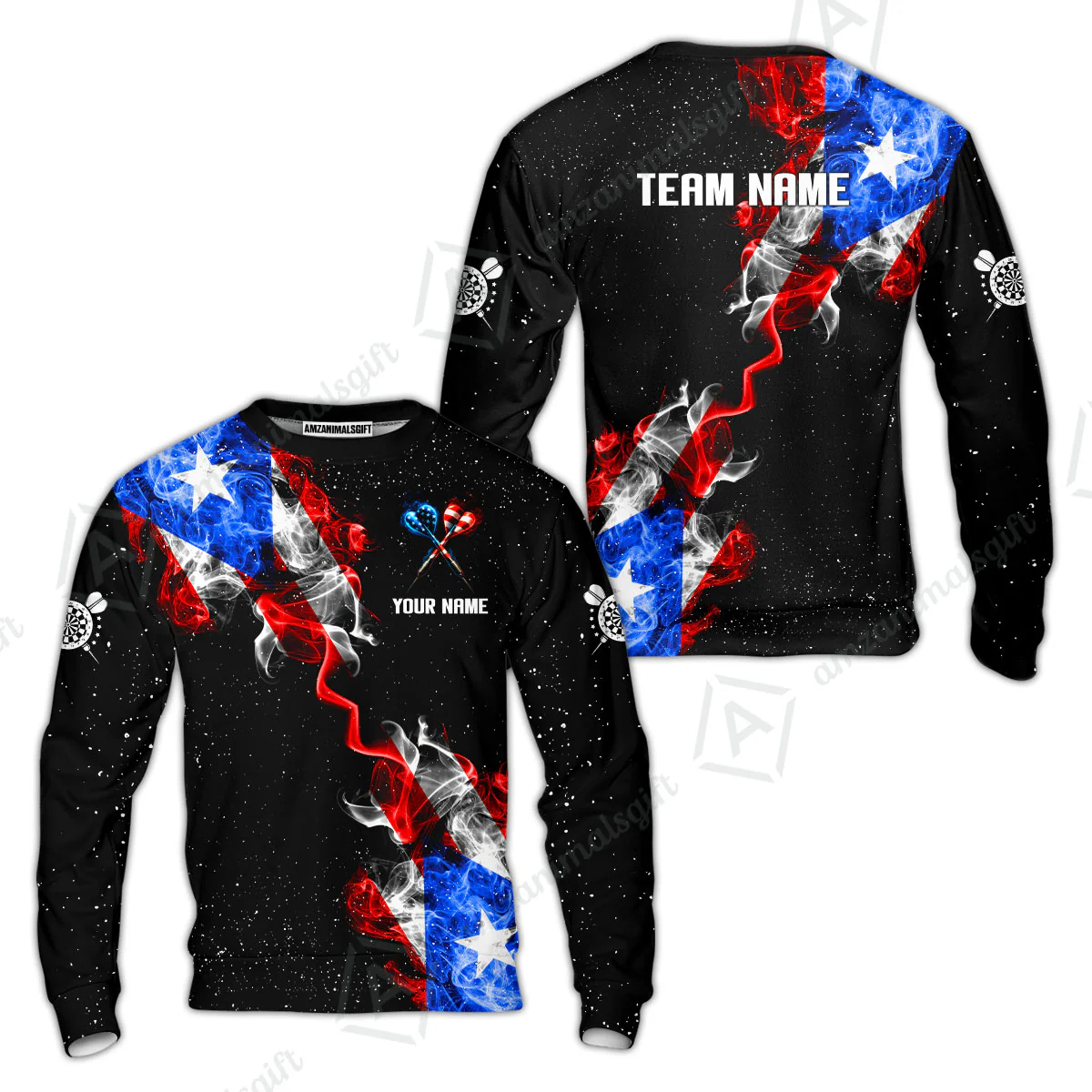 Customized American Flag Darts Stand Collar Quater-Zip, Darts Smoke USA Flag Team Style Jersey Polo Shirt, Outfit for Darts Players - Image 12