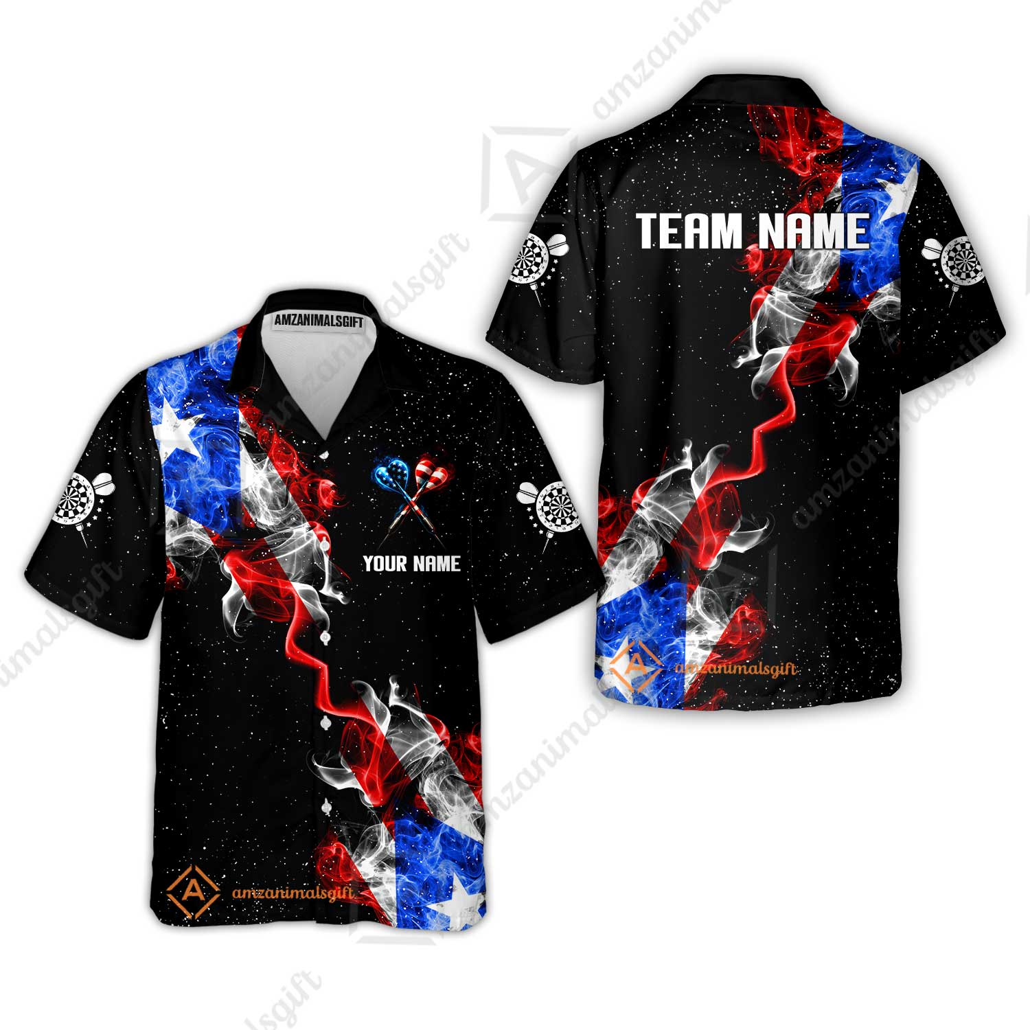 Customized American Flag Darts Stand Collar Quater-Zip, Darts Smoke USA Flag Team Style Jersey Polo Shirt, Outfit for Darts Players - Image 9