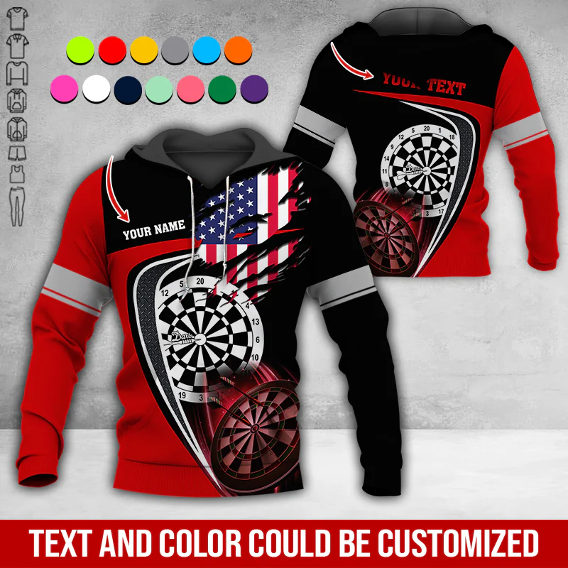 Customized American Flag Darts Premium Hoodie, Personalized Name & Text Darts Premium Hoodie, Perfect Gift For Darts Lovers, Friend, Family - Image 4