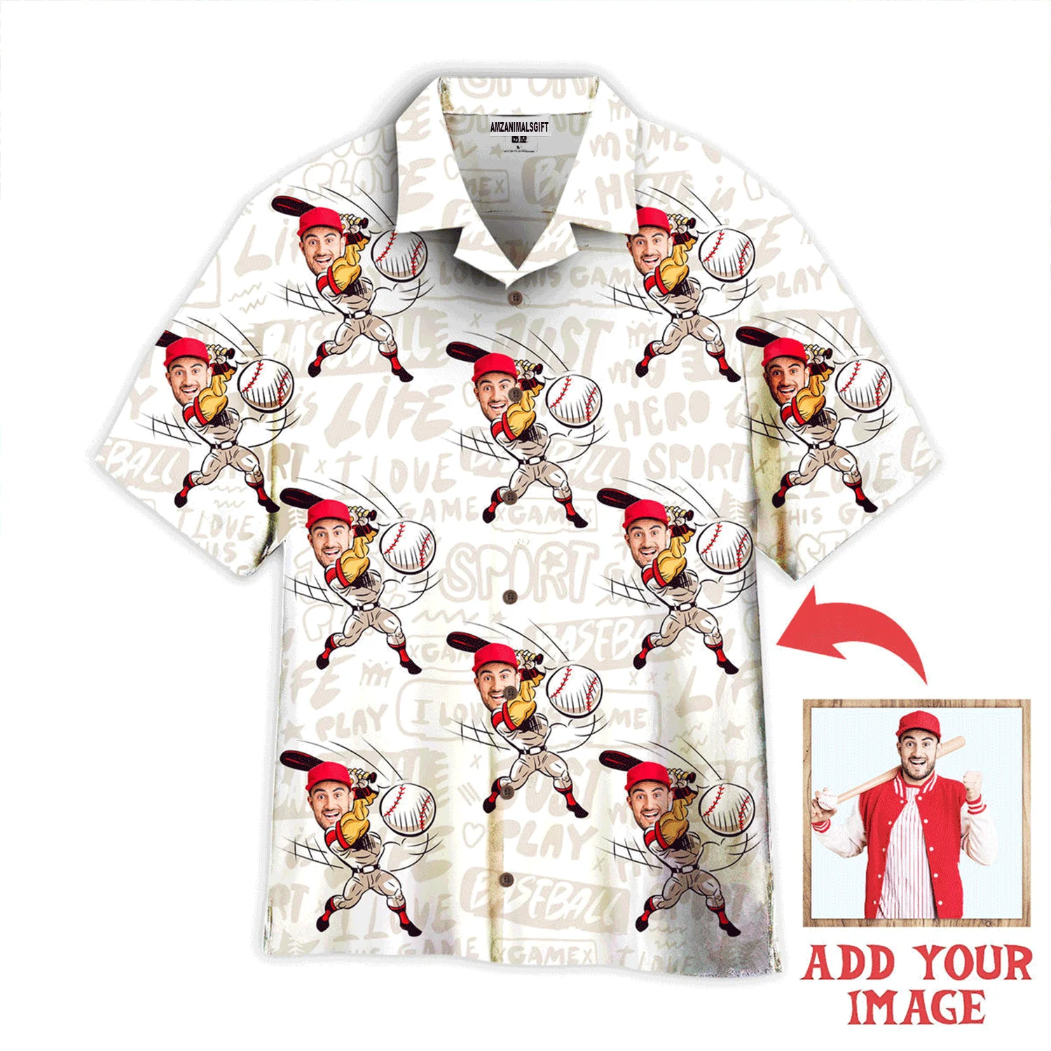 Customized Baseball Hawaiian Shirts, Custom Funny Face I Love Baseball Hawaiian Shirt - Perfect Gift For Men & Woman, Baseball Lovers - Image 2