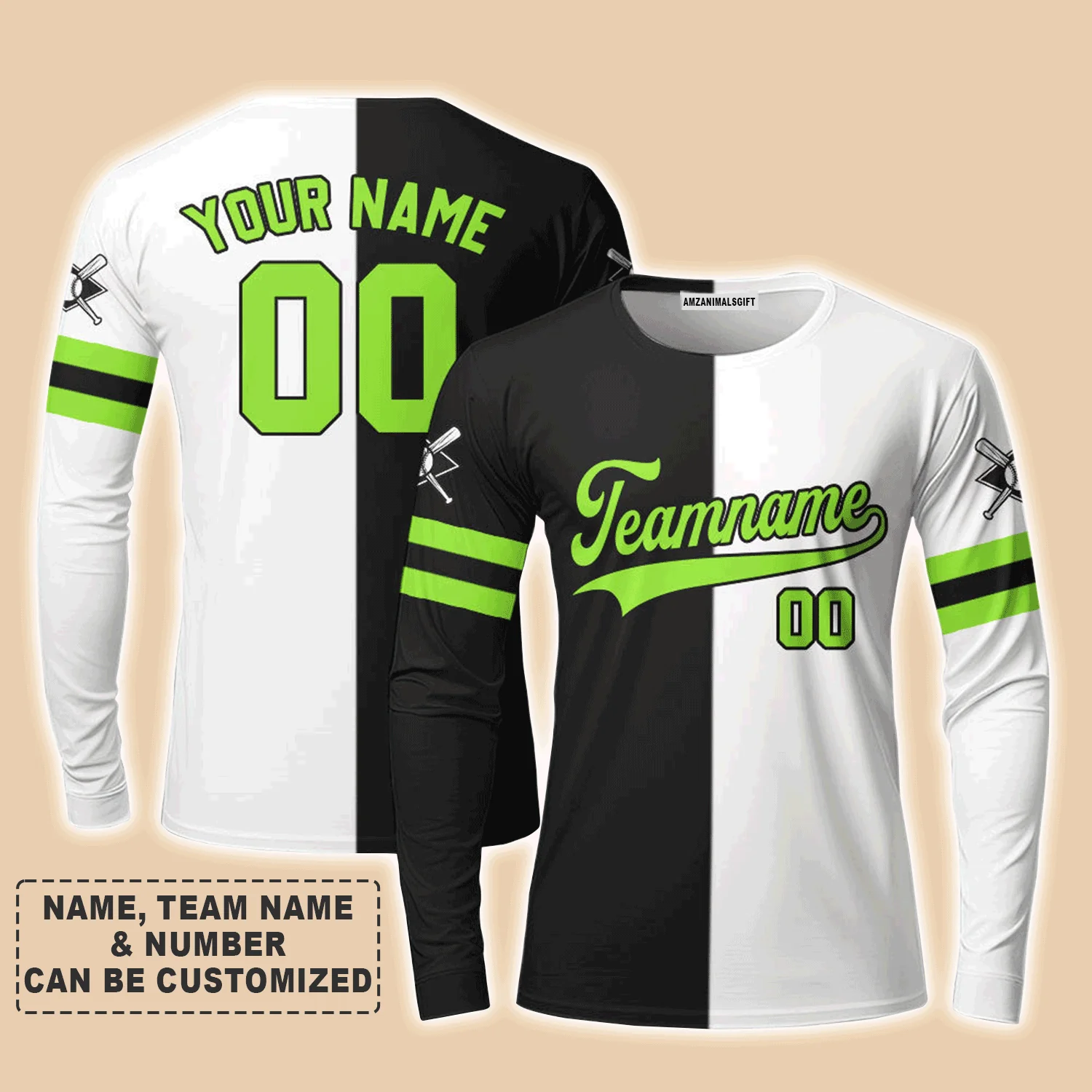Customized Baseball Long Sleeve Shirt, Canada Baseball Logo Black White Custom Long Sleeve Shirt - Perfect Long Sleeve Shirt For Men & Woman, Baseball Lovers - Image 2