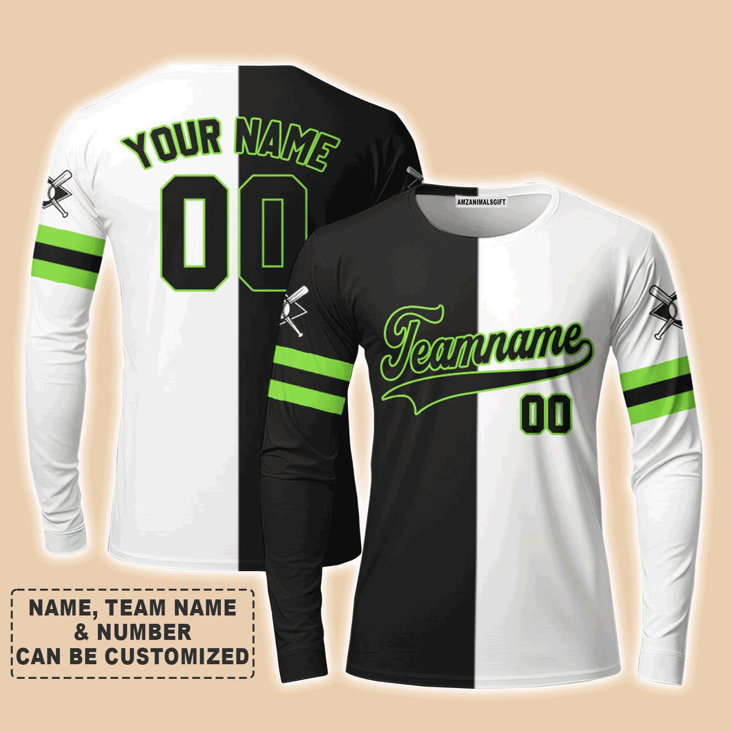 Customized Baseball Long Sleeve Shirt, Canada Baseball Logo Black White Custom Long Sleeve Shirt - Perfect Long Sleeve Shirt For Men & Woman, Baseball Lovers - Image 3