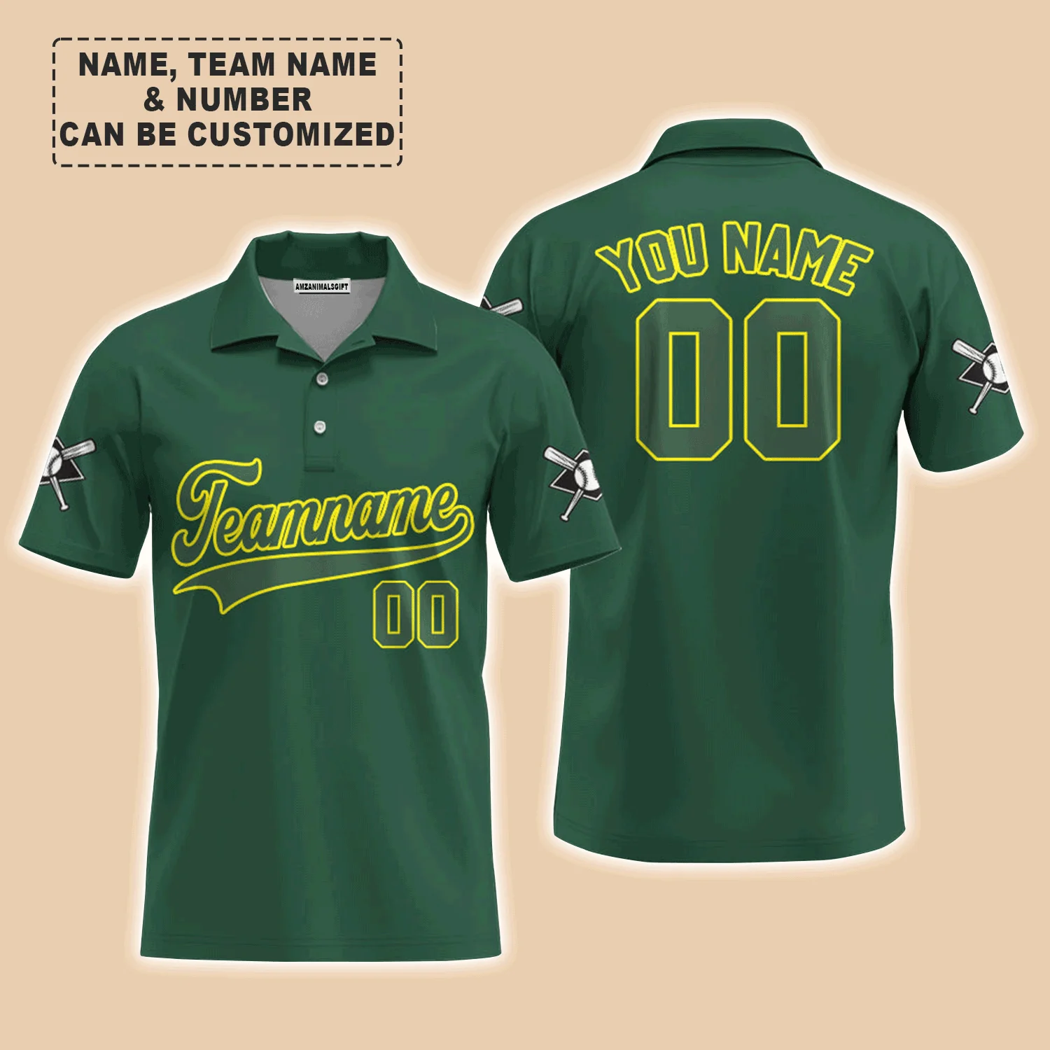 Customized Baseball Men Polo Shirt, Custom Navy Baseball Green Custom Polo Shirt - Perfect Polo Shirt For Men, Baseball Lovers - Image 4