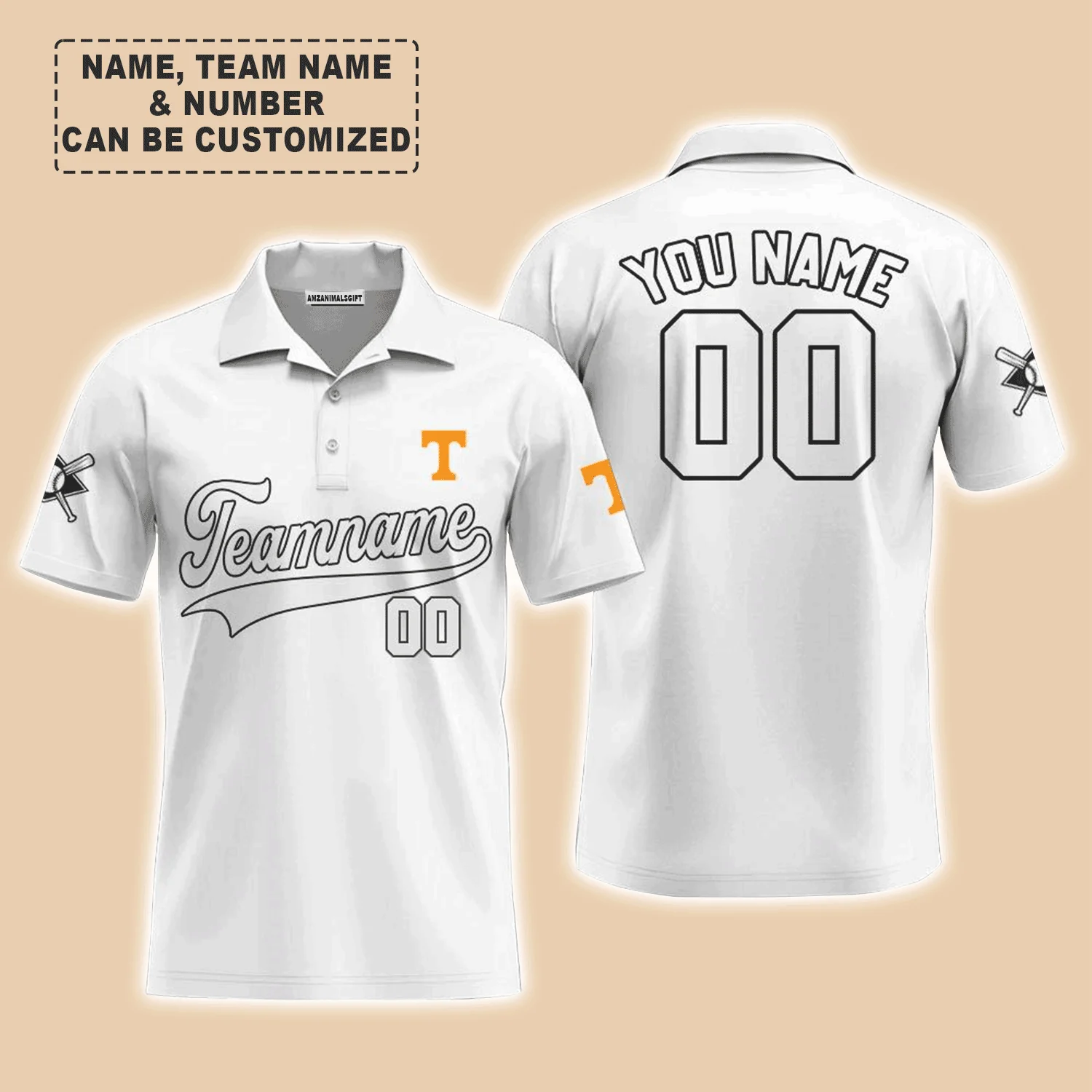 Customized Baseball Men Polo Shirt, Indiana Baseball Logo White Custom Polo Shirt - Perfect Polo Shirt For Men, Baseball Lovers - Image 2