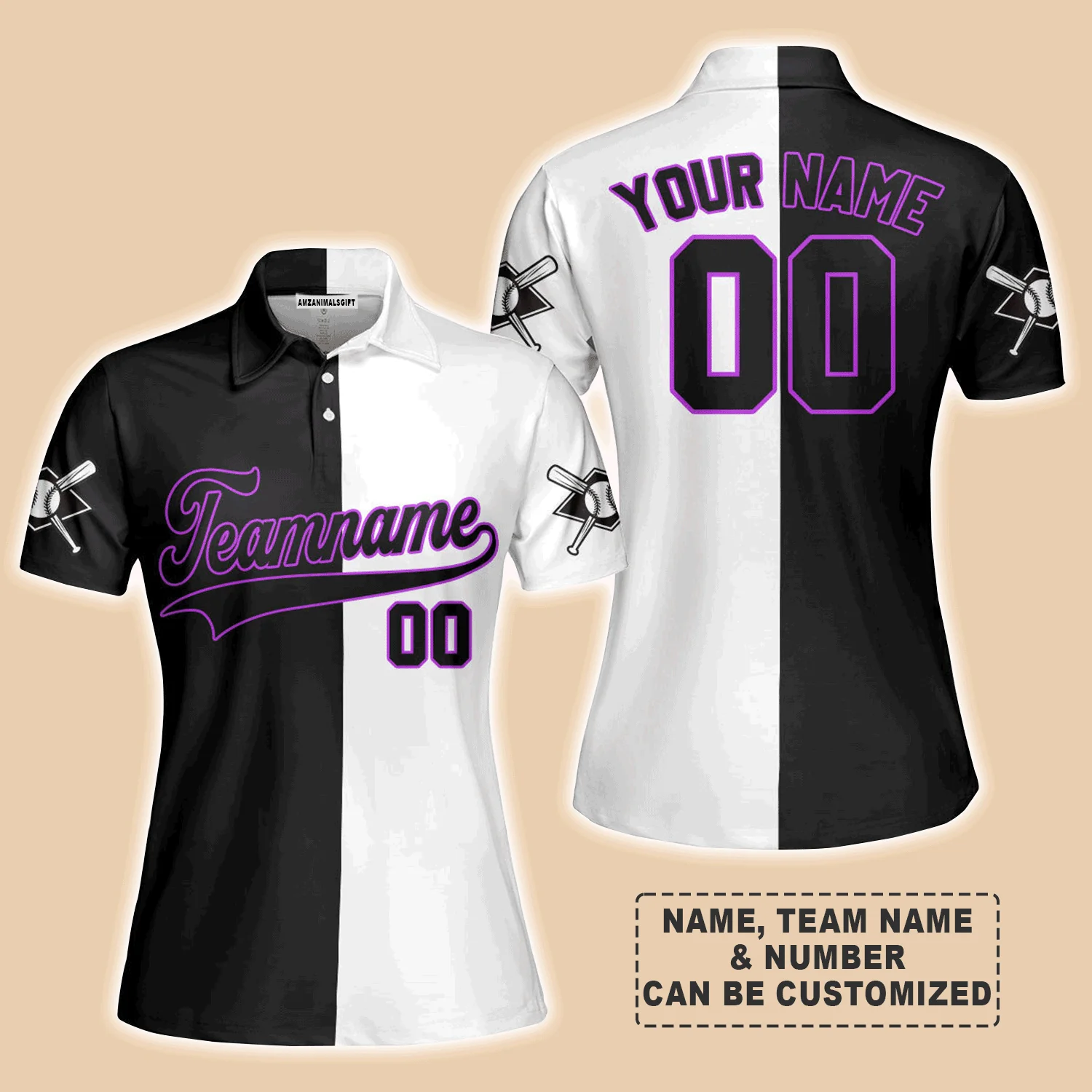 Customized Baseball Women Polo Shirt, Canada Baseball Logo Black White Custom Polo Shirt - Perfect Polo Shirt For Women, Baseball Lovers - Image 3