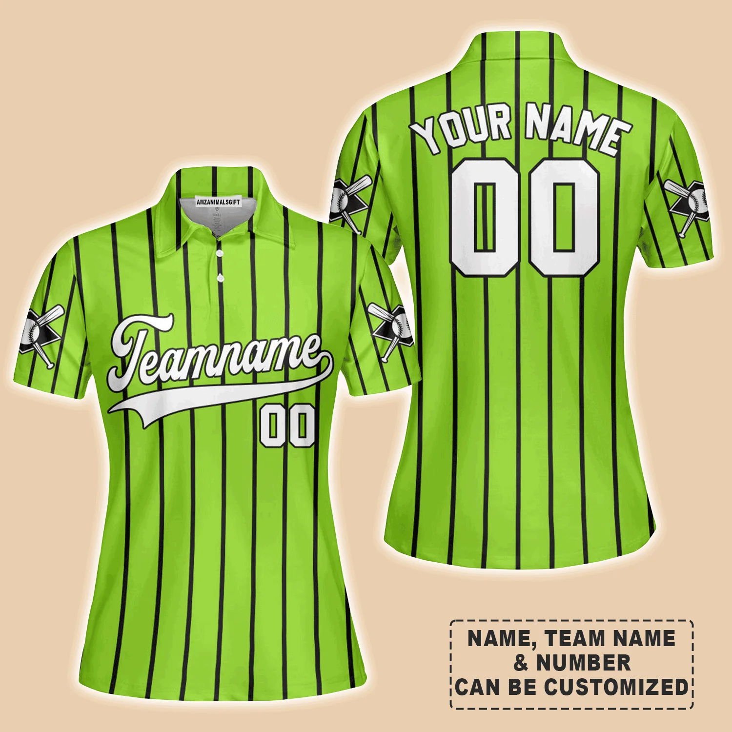 Customized Baseball Women Polo Shirt, Canada Baseball Logo Green With Black Stripes Custom Polo Shirt - Perfect Polo Shirt For Women, Baseball Lovers - Image 2