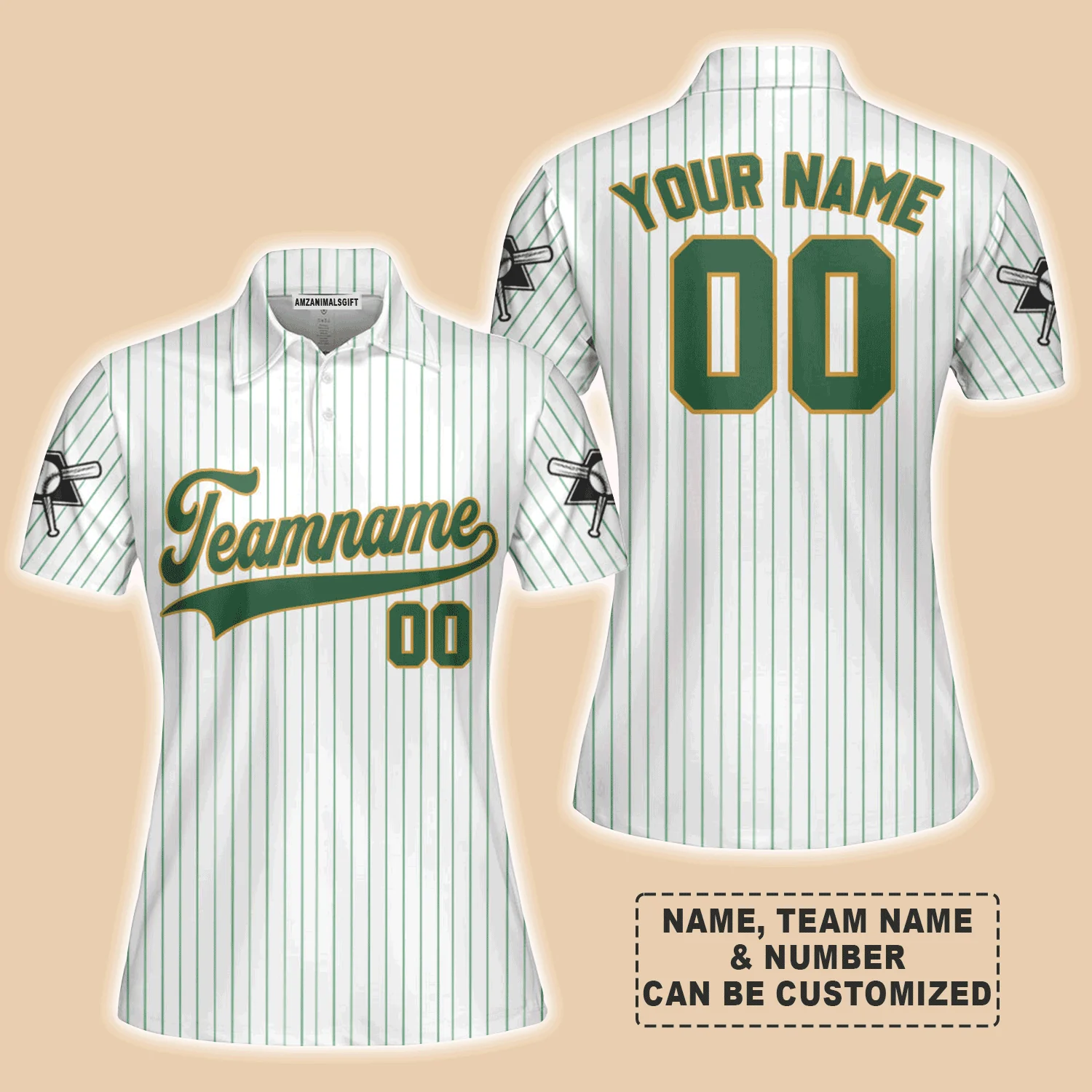Customized Baseball Women Polo Shirt, Canada Baseball Logo White Green Custom Polo Shirt - Perfect Polo Shirt For Women, Baseball Lovers - Image 2