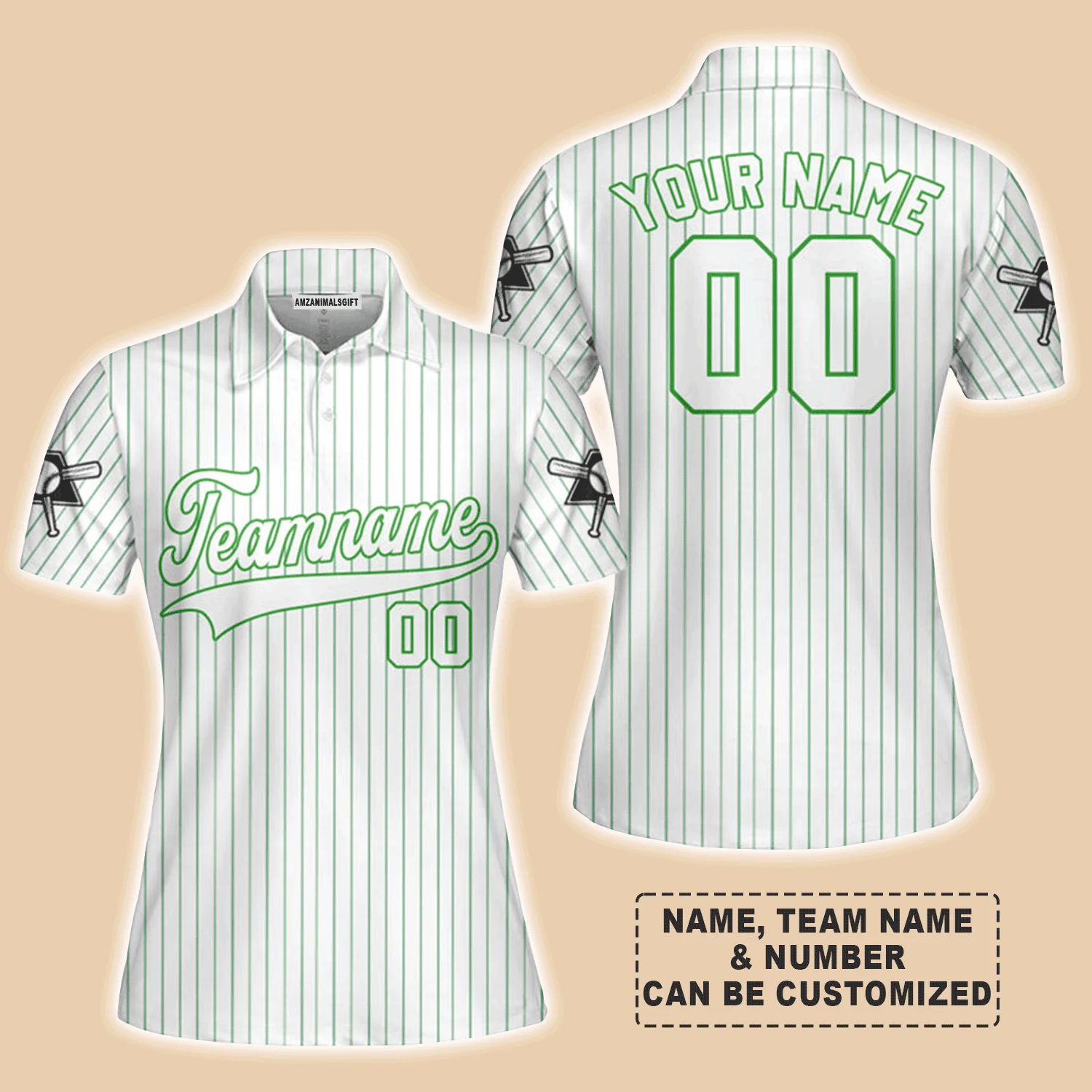 Customized Baseball Women Polo Shirt, Canada Baseball Logo White Green Custom Polo Shirt - Perfect Polo Shirt For Women, Baseball Lovers - Image 3