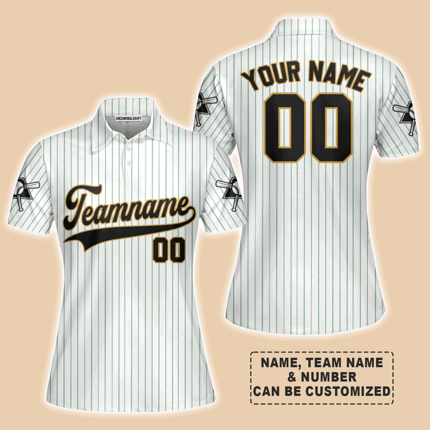 Customized Baseball Women Polo Shirt, Canada Baseball Logo White Green Custom Polo Shirt - Perfect Polo Shirt For Women, Baseball Lovers - Image 4