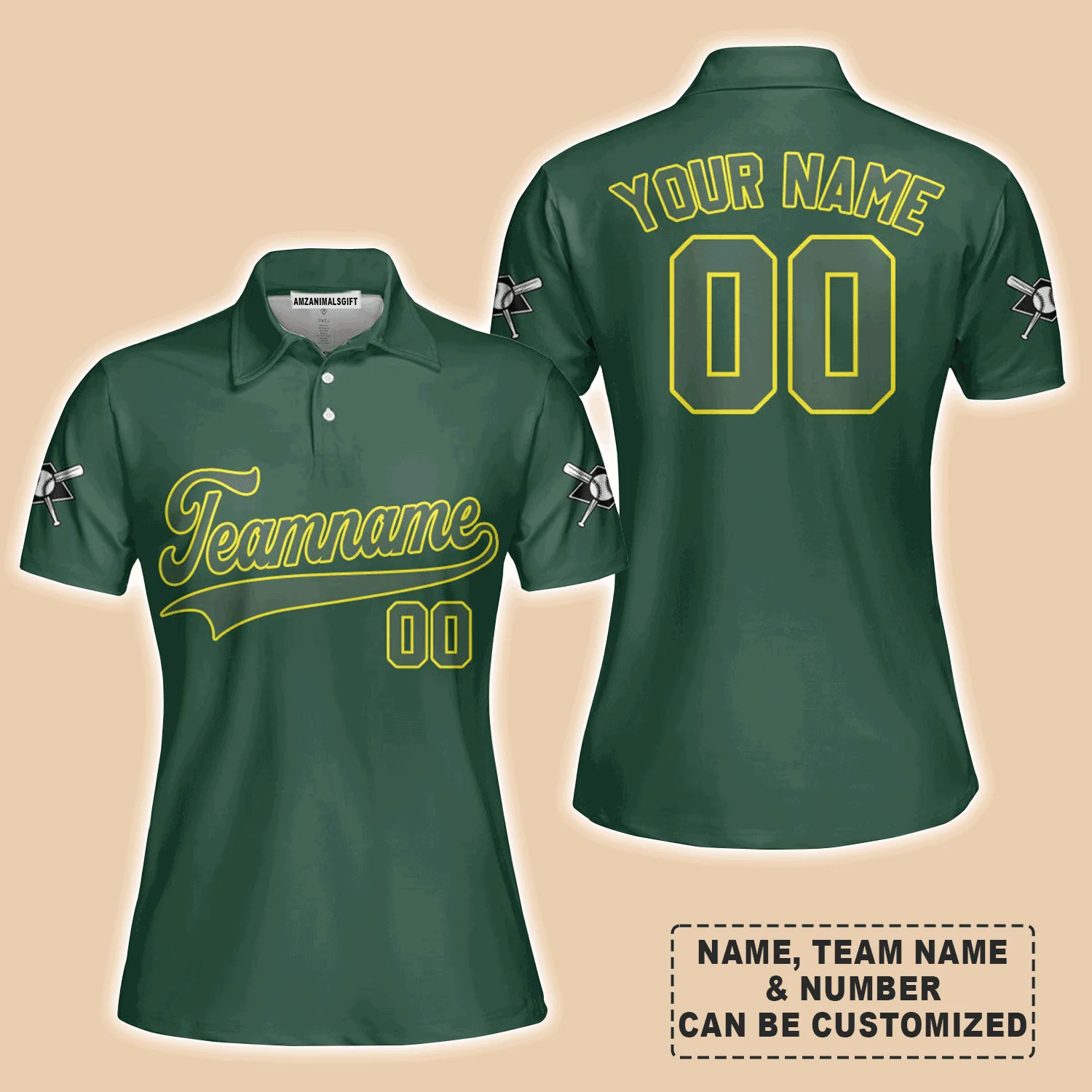Customized Baseball Women Polo Shirt, Custom Navy Baseball Green Custom Polo Shirt - Perfect Polo Shirt For Women, Baseball Lovers - Image 4
