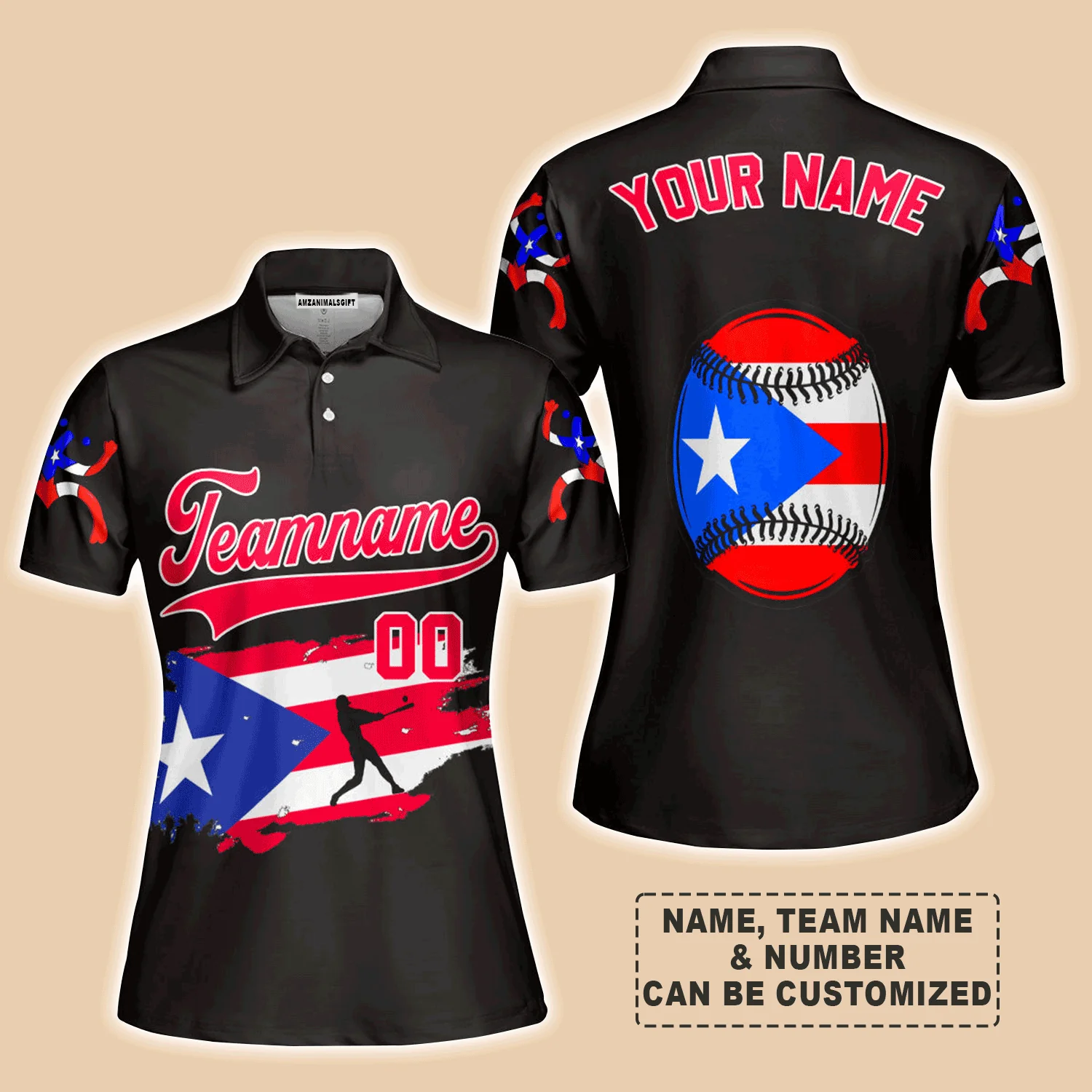Customized Baseball Women Polo Shirt, Puerto Rico Baseball Black White Red Custom Polo Shirt - Perfect Polo Shirt For Women, Baseball Lovers - Image 4