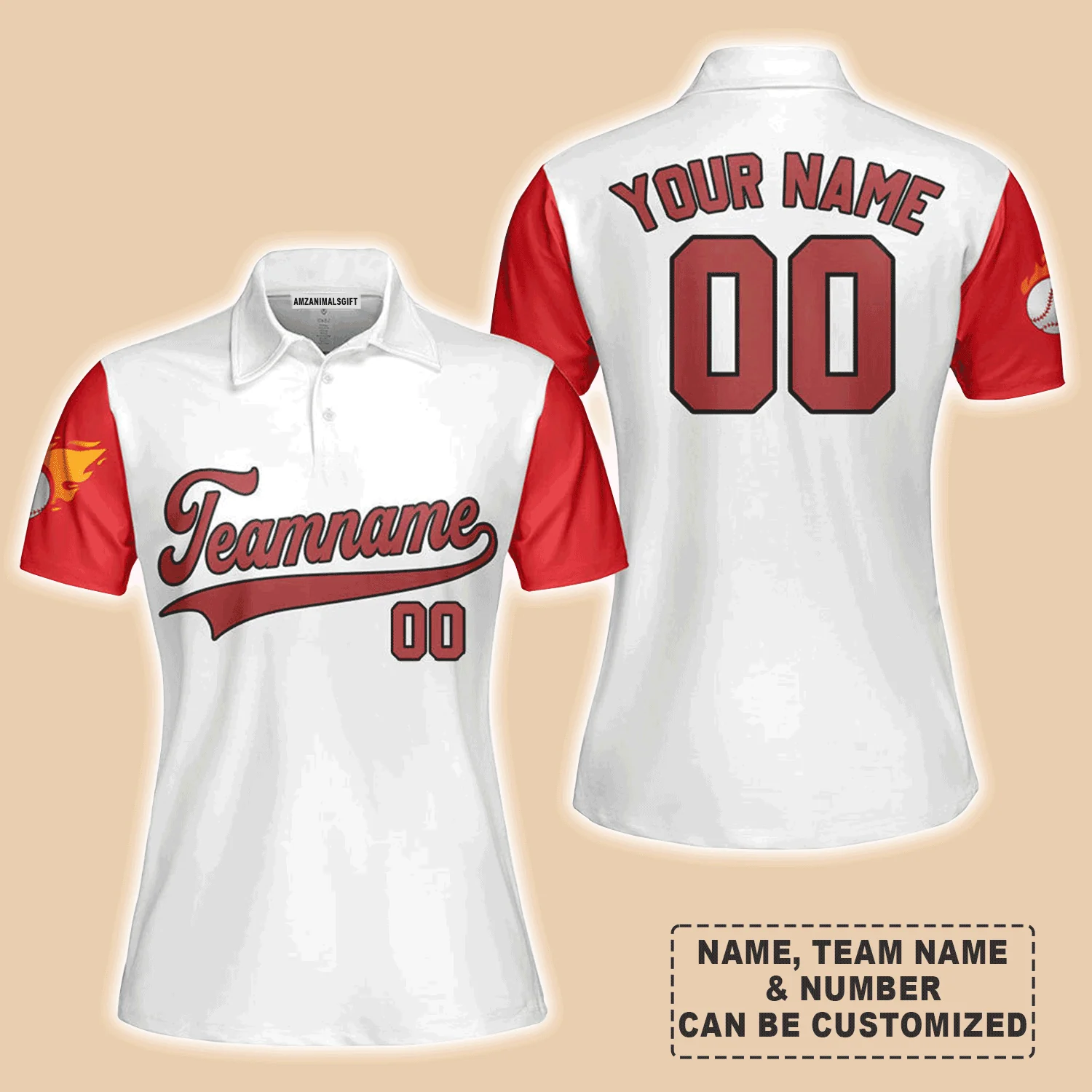 Customized Baseball Women Polo Shirt, Texas Fire Baseball White Red Custom Polo Shirt - Perfect Polo Shirt For Women, Baseball Lovers