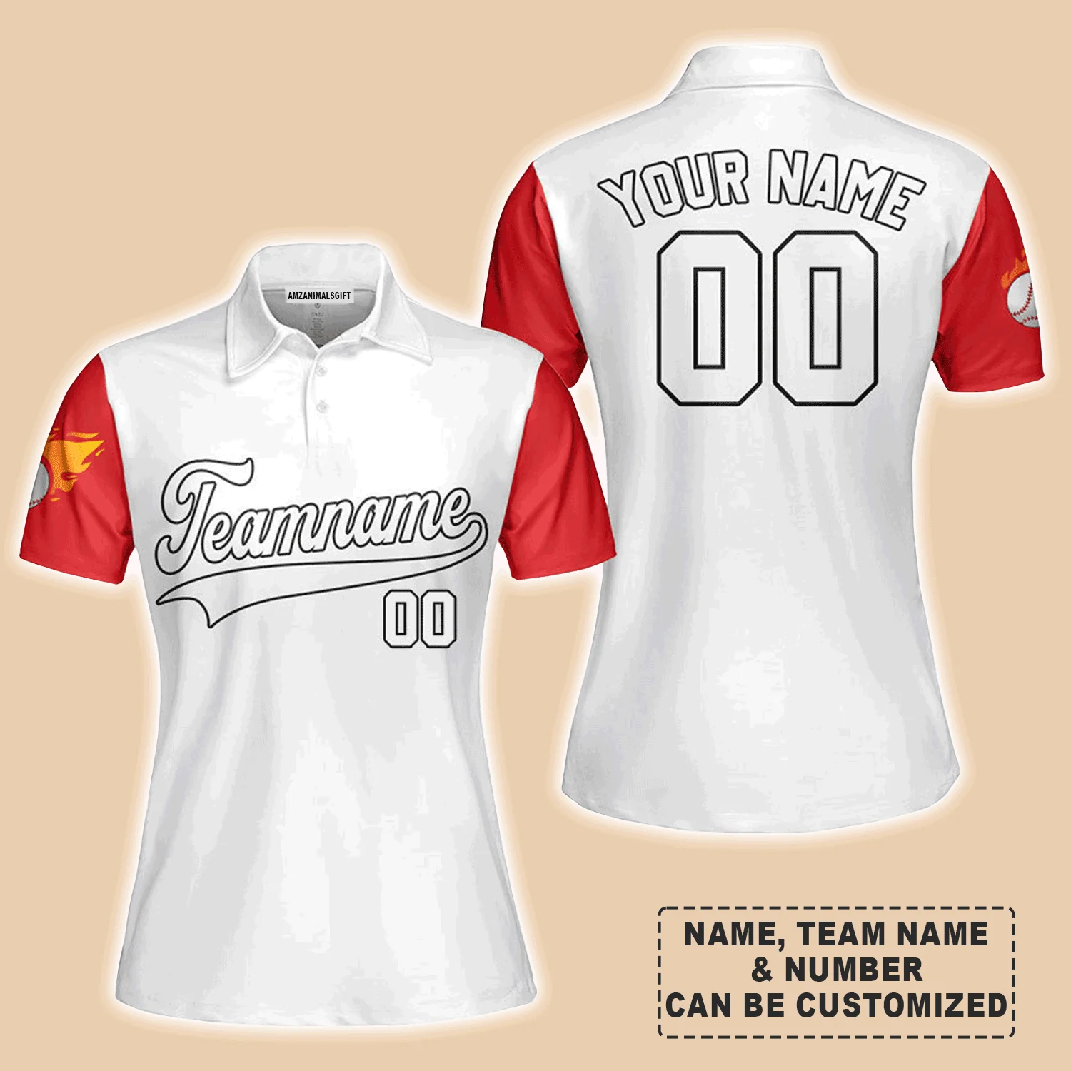 Customized Baseball Women Polo Shirt, Texas Fire Baseball White Red Custom Polo Shirt - Perfect Polo Shirt For Women, Baseball Lovers - Image 2