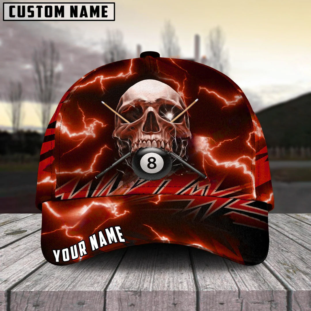 Customized Billiard Cap, Billiard Pool Ball 8 Deadly Thunder Skull Personalized Name 3D Hats, Best Billiard Pool Hat For Billiard Players (6 Colors) - Image 3