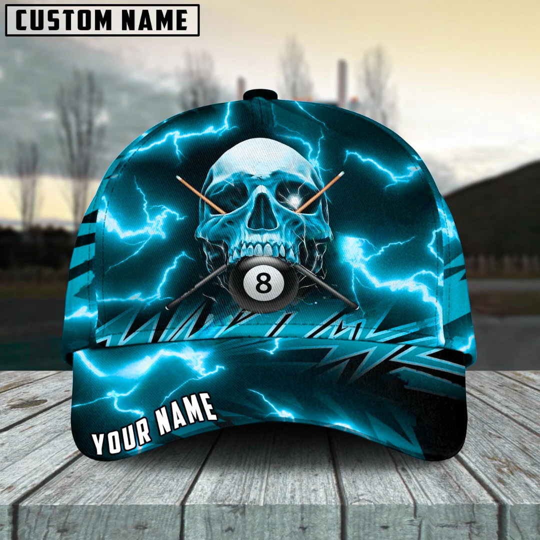 Customized Billiard Cap, Billiard Pool Ball 8 Deadly Thunder Skull Personalized Name 3D Hats, Best Billiard Pool Hat For Billiard Players (6 Colors) - Image 4