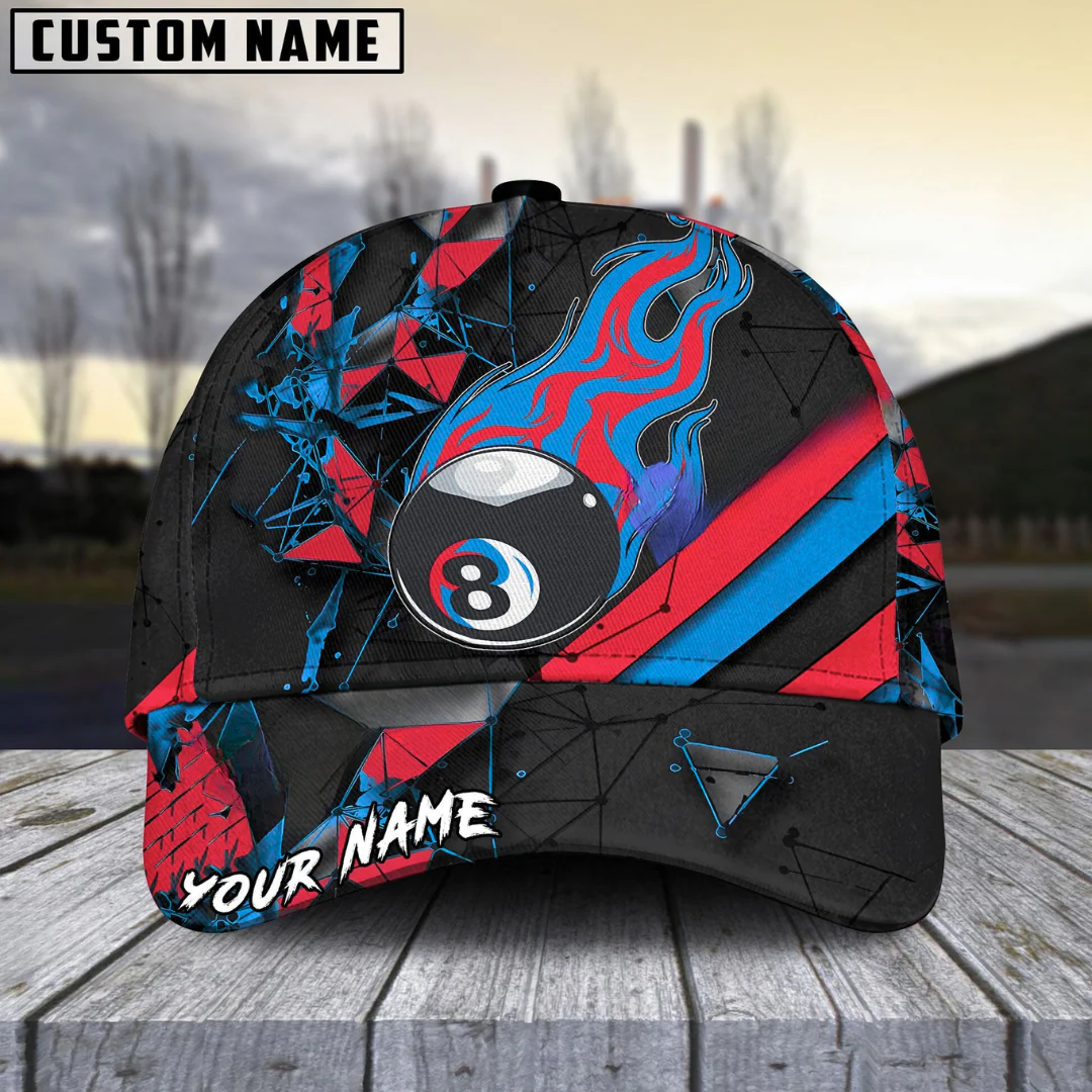 Customized Billiard Cap, Billiard Pool Ball 8 Peaceful Fire Personalized Name 3D Hats, Best Billiard Pool Hat For Billiard Players (4 Colors) - Image 2