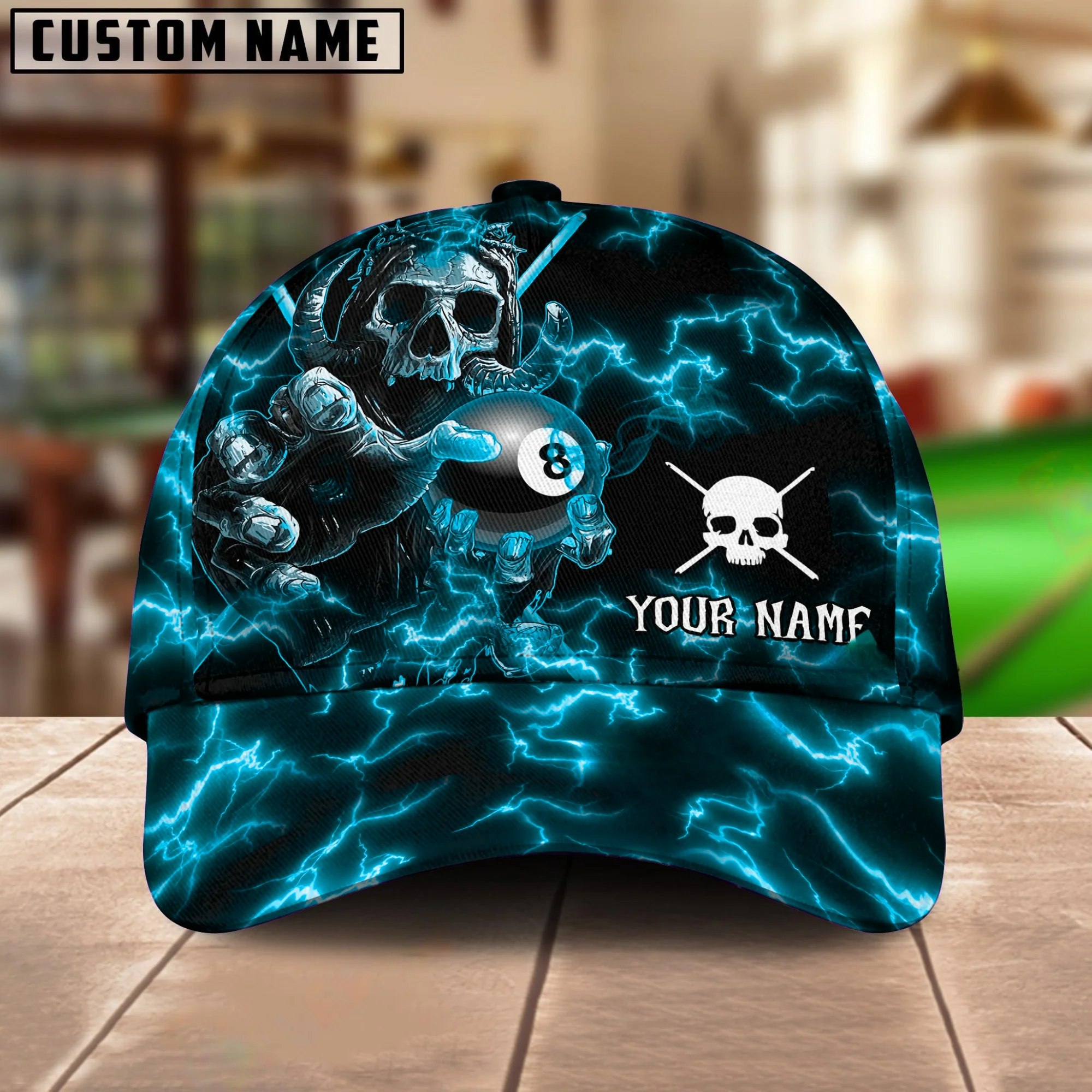Customized Billiard Cap, Billiard Pool Ball 8 Skull Fire Personalized Name 3D Hats, Best Billiard Pool Hat For Billiard Players (4 Colors) - Image 4