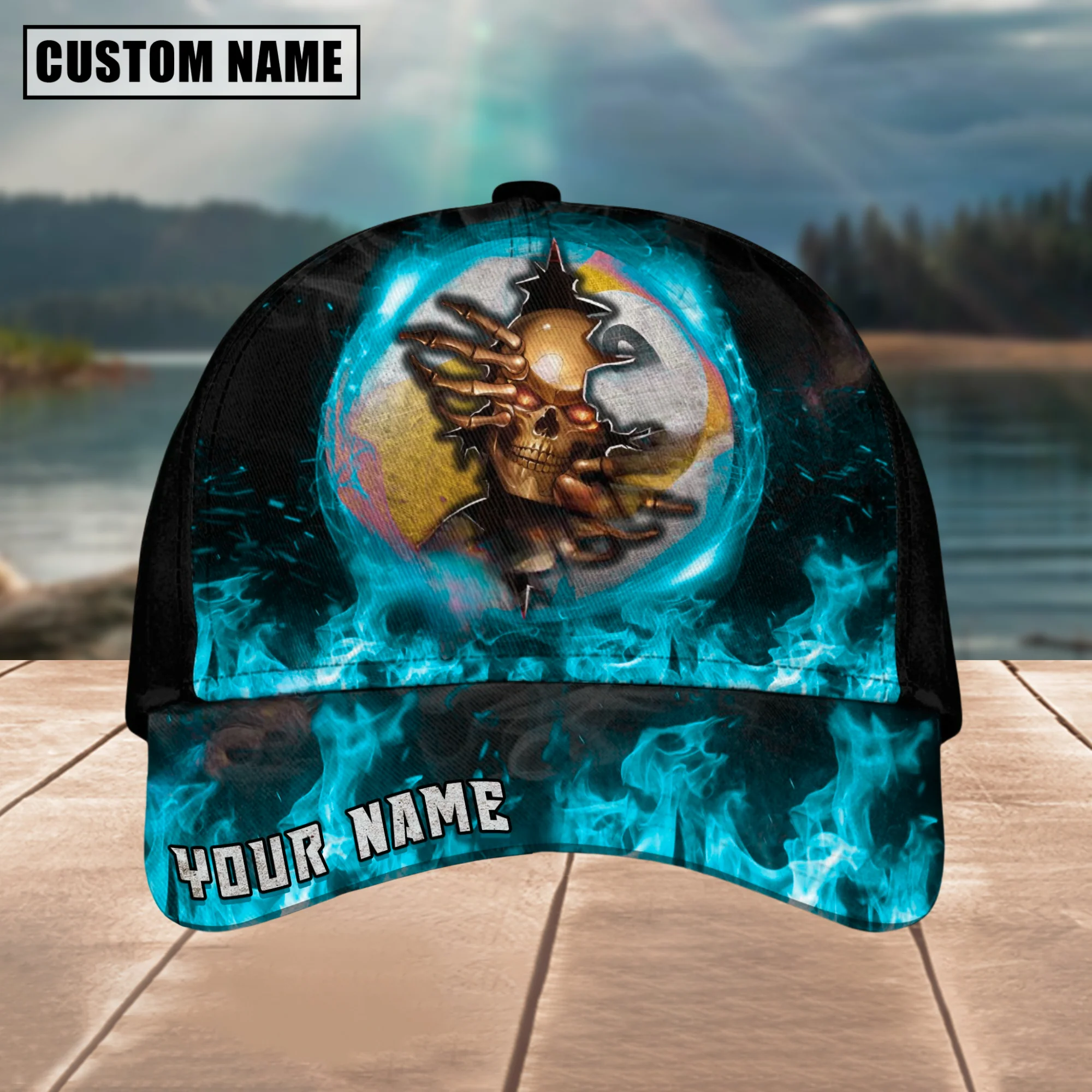 Customized Billiard Cap, Billiard Pool Ball 9 Fire Skull Crack Personalized Name 3D Hats, Best Billiard Pool Hat For Billiard Players (4 Colors) - Image 2