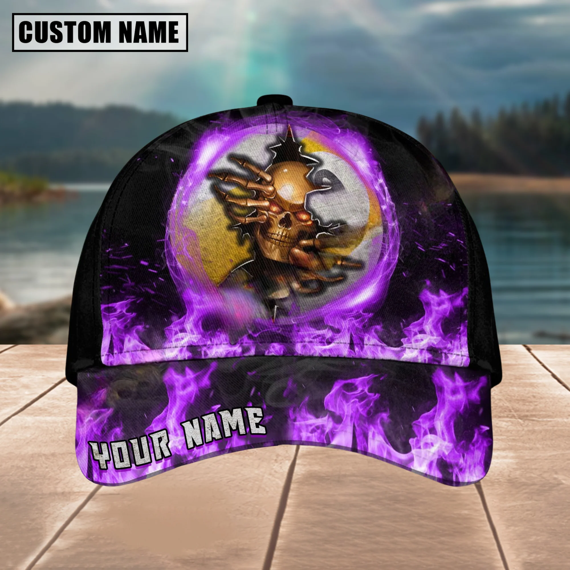 Customized Billiard Cap, Billiard Pool Ball 9 Fire Skull Crack Personalized Name 3D Hats, Best Billiard Pool Hat For Billiard Players (4 Colors) - Image 3