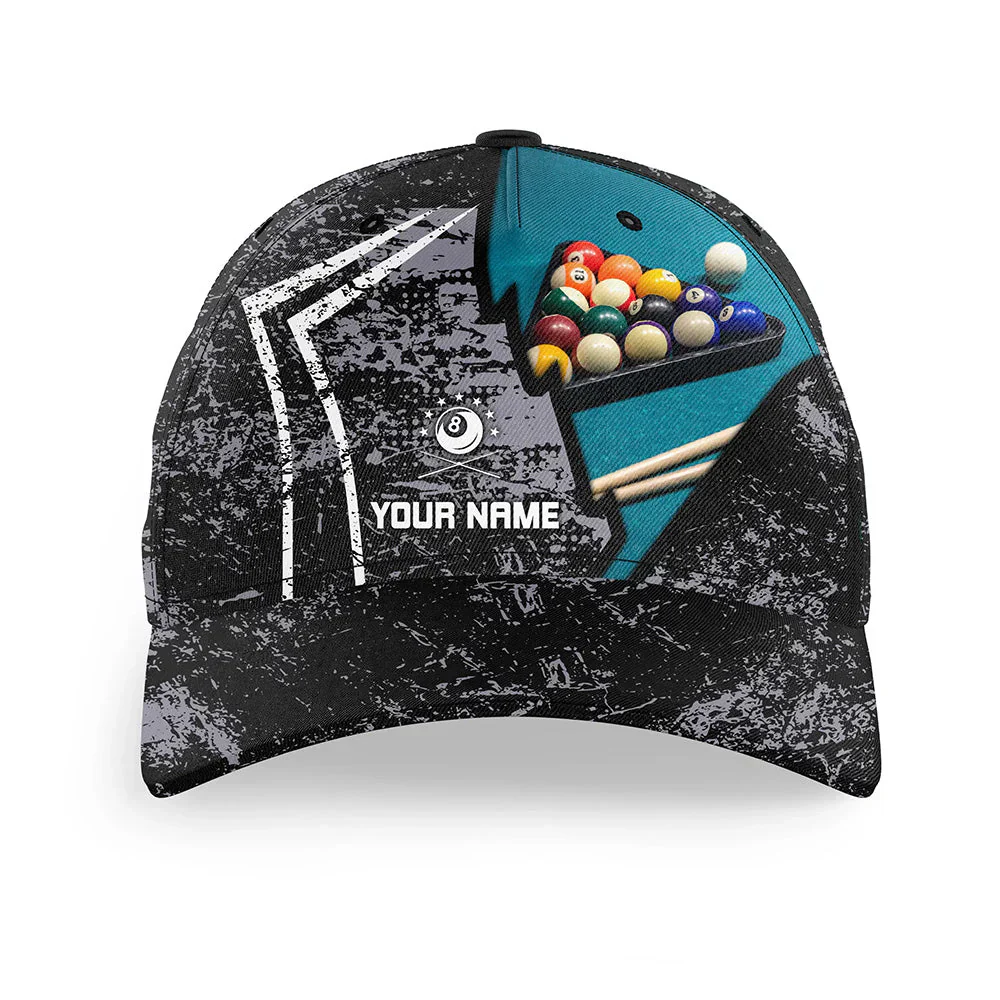 Customized Billiard Cap, Billiard Pool Grey Grunge Personalized Name 3D Hats, Best Billiard Pool Hat For Billiard Players