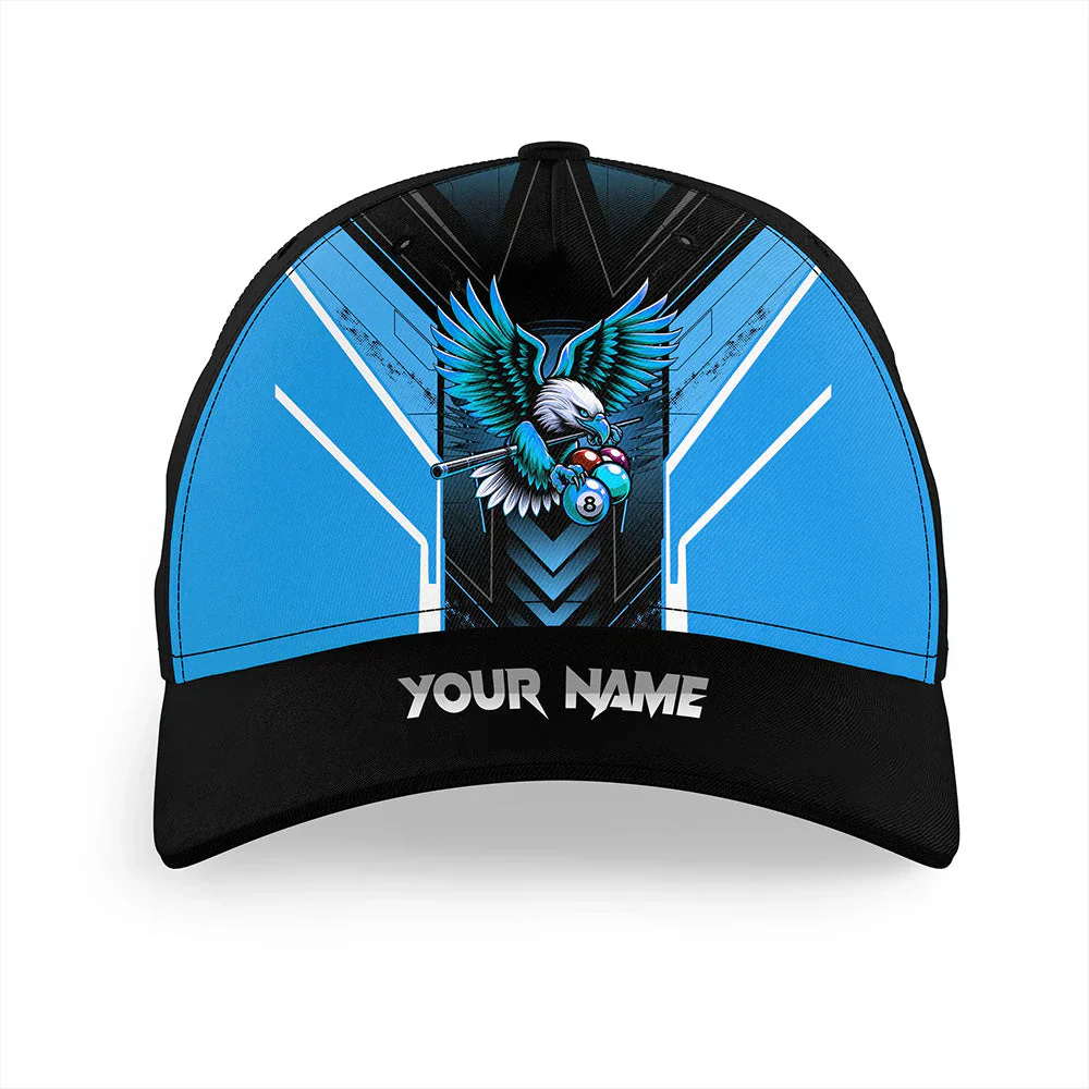 Customized Billiard Classic Cap, Eagle Billiard 8 Ball Pool Black Blue Hats, Billiard Pool Hat Cap For Billiard Players Team