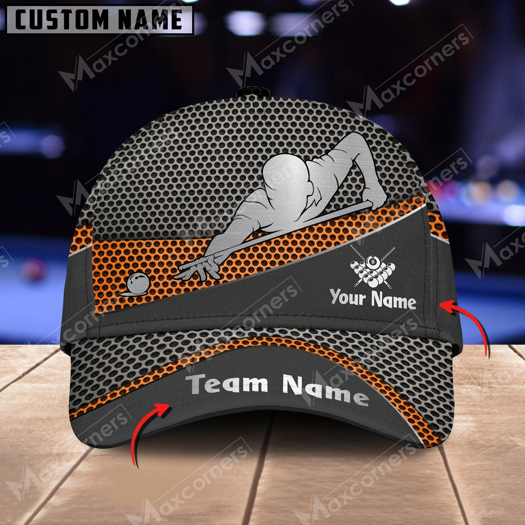 Customized Billiard Cap, Personalized Name Billiard Pool Metal Pattern 3D Classic Hats, Best Billiard Pool Hat For Billiard Players - Image 7